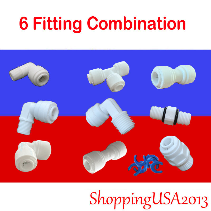 6 Pcs Water Filter Connector Fitting Quick Connect Thread Push In 1/4″ 3/8″