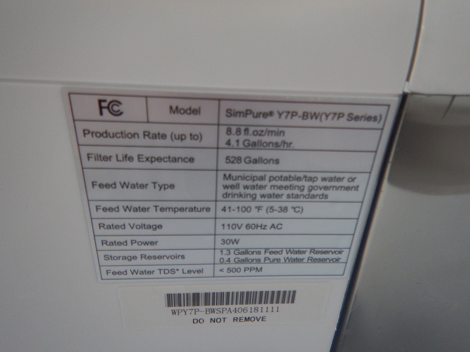 SimPure Y7P-BW UV Countertop Reverse Osmosis Water Filter, NSF/ANSI 58