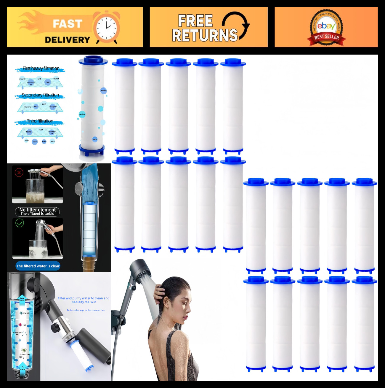 20Pcs Ion Shower Head Filters, 2.95″ Replacement Cartridge, PP Cotton Water Filt