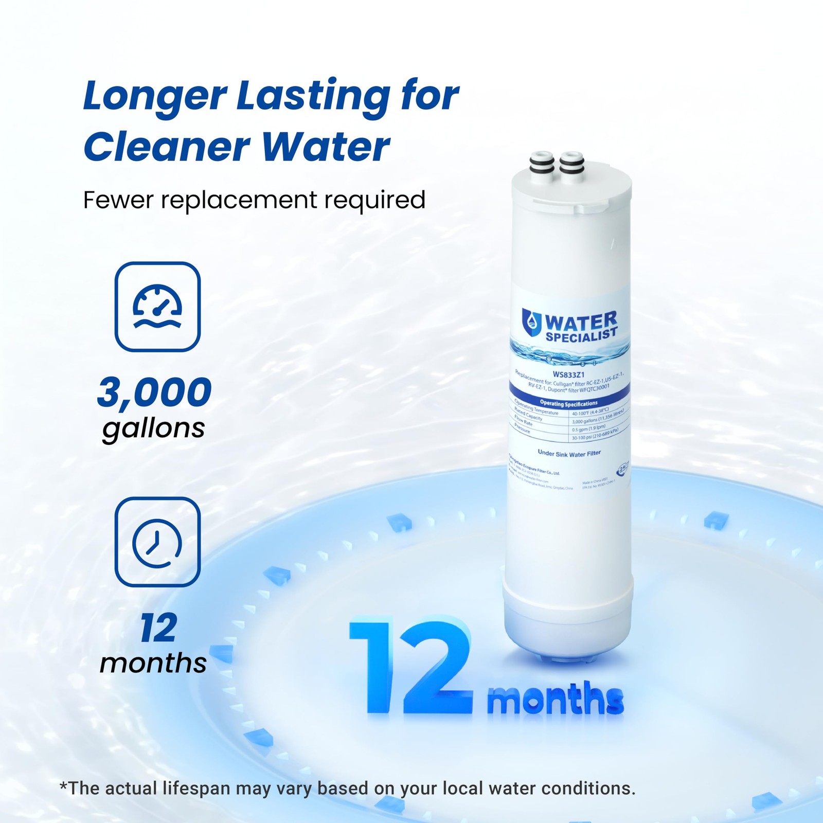Waterspecialist RC EZ 1 Water Filter, Replacement for DuPont® Carbon 3000QT F…