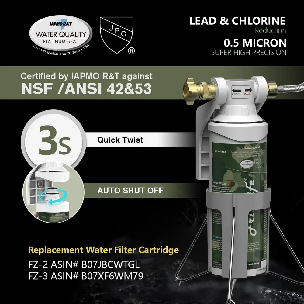 NSF Certified RV Inline Water Filter – Reduces Chlorine, Lead & Odors