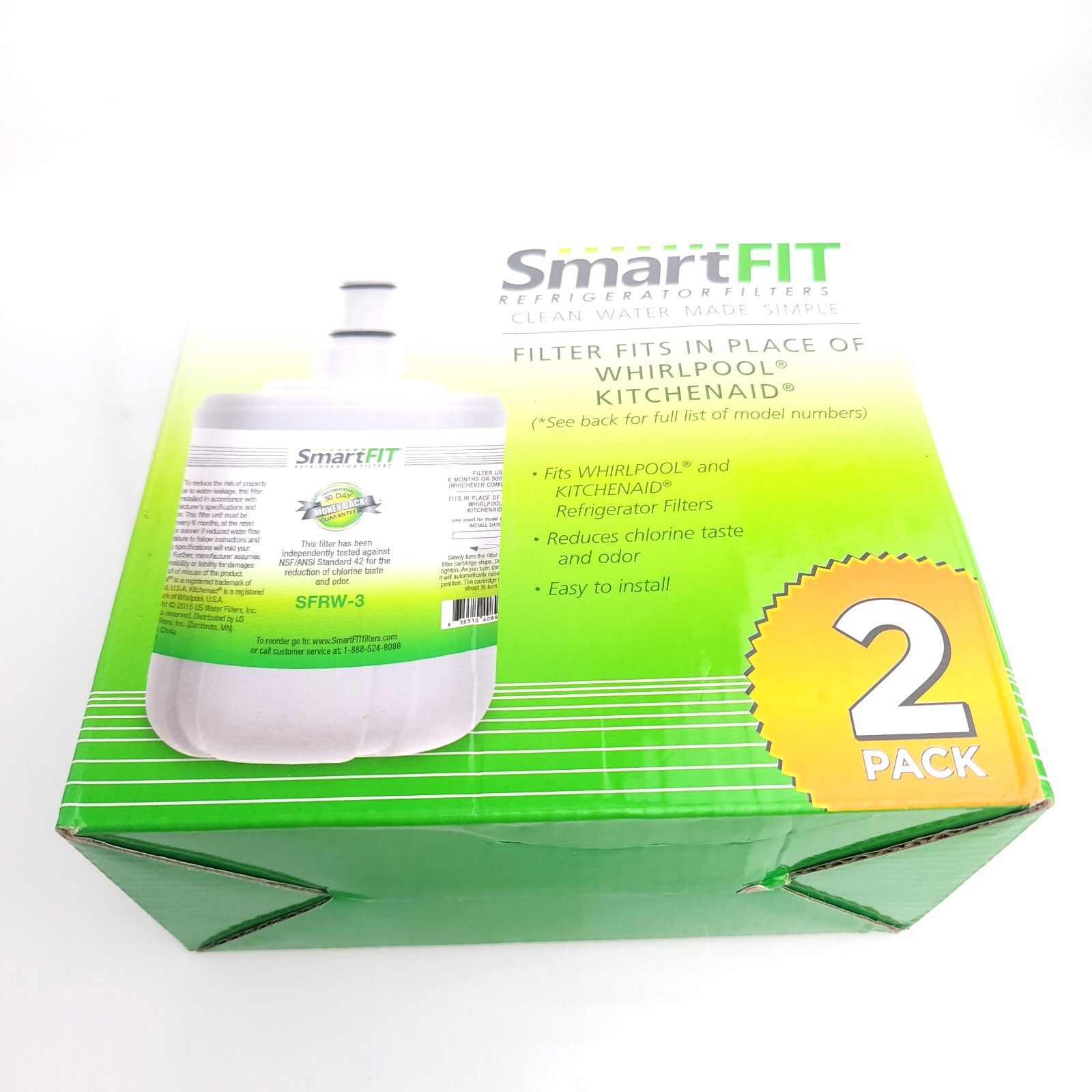 Smart fit Refrigerator Filter Compatible Kitchen Whirlpool 2 Pack USA Seller