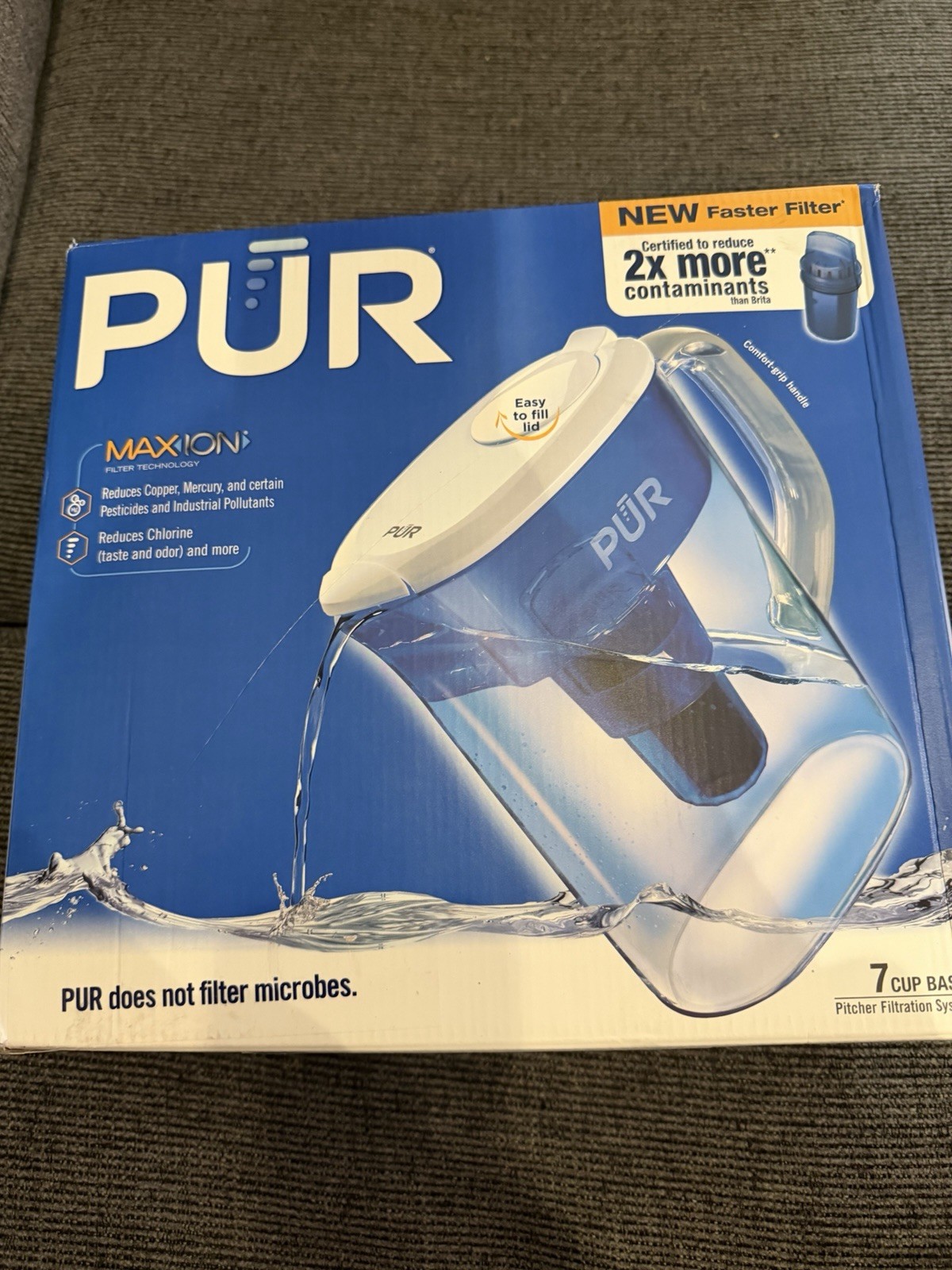 PUR 7 Cup Water Filter Pitcher NSF Certified 2 in 1 Filtration White Blue