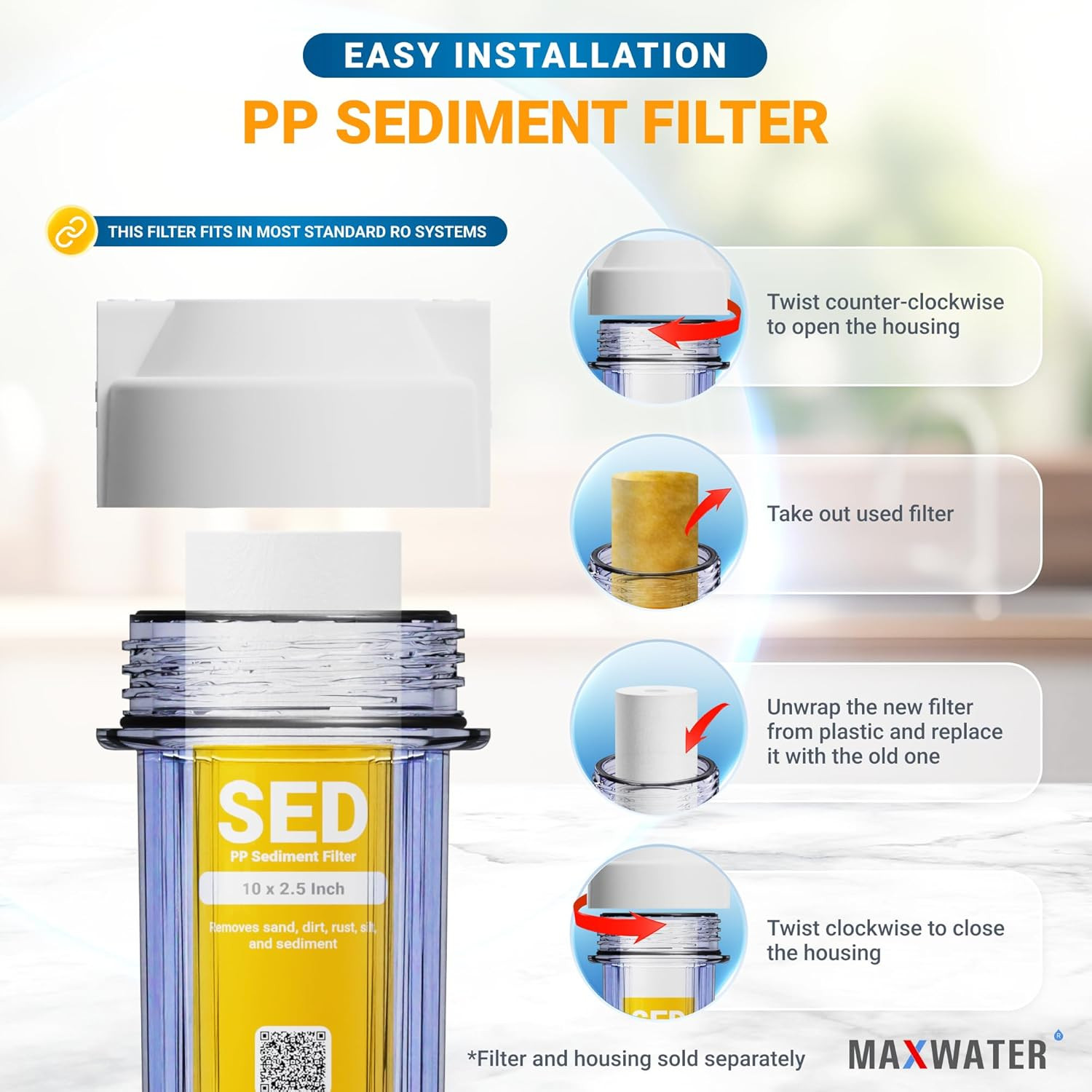 10 Inch X 2.5 Inch, 5 Micron Replacement Sediment Water Filter Cartridge for Who