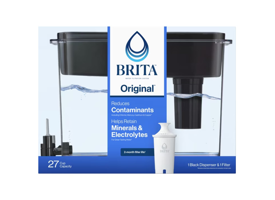 Brita 27-Cup Extra Large Plastic Water Filtration Dispenser, Black, Brita Filter