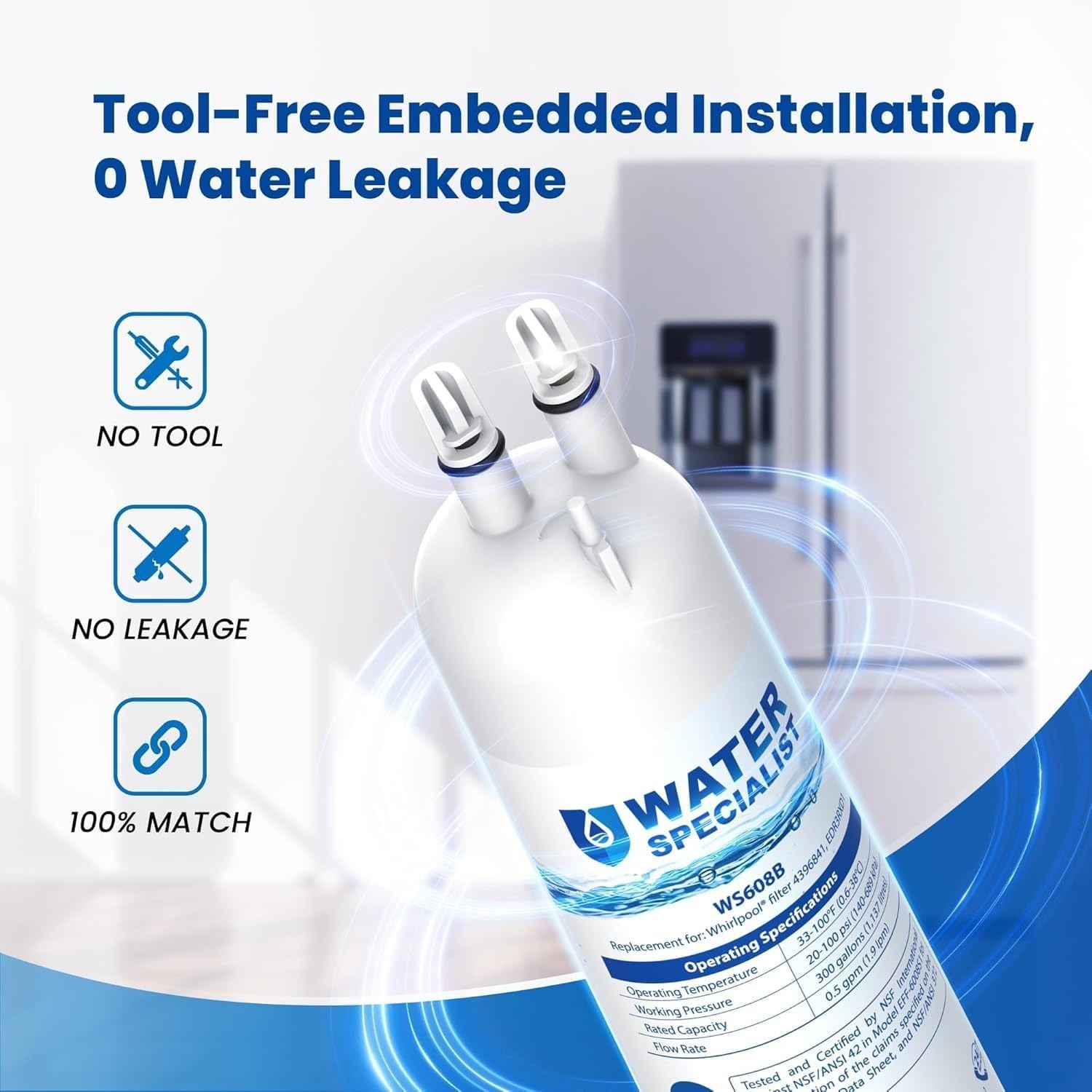 Fast-Flow NSF Certified Refrigerator Water Filters, 2 Count for Superior Taste