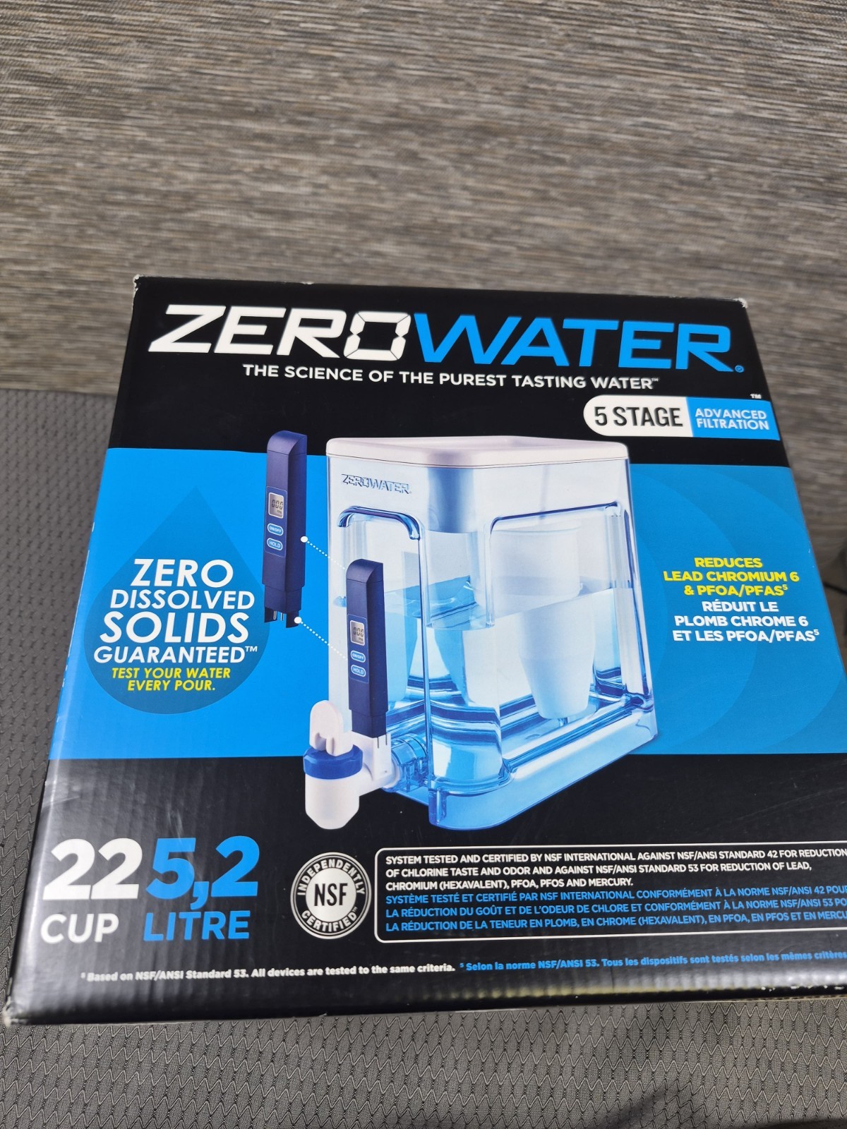 ZeroWater 22 Cup 5-Stage Water Filter Pitcher Dispenser BPA Free ZD-022-RR NEW