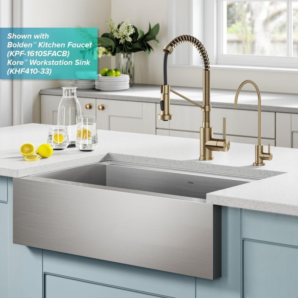 Kitchen Water Filter Faucet Brass 12-in Lead-Free Spot Free Champagne Bronze