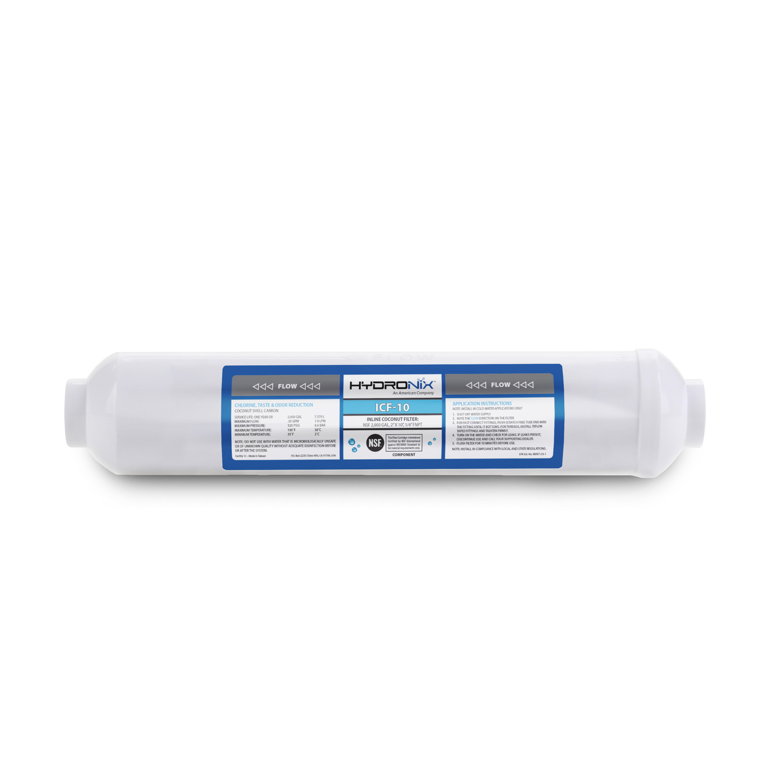 RO Post Polishing Fridge Ice Inline Coconut GAC Water Filter, 2000 Gal, 1/4″ NPT