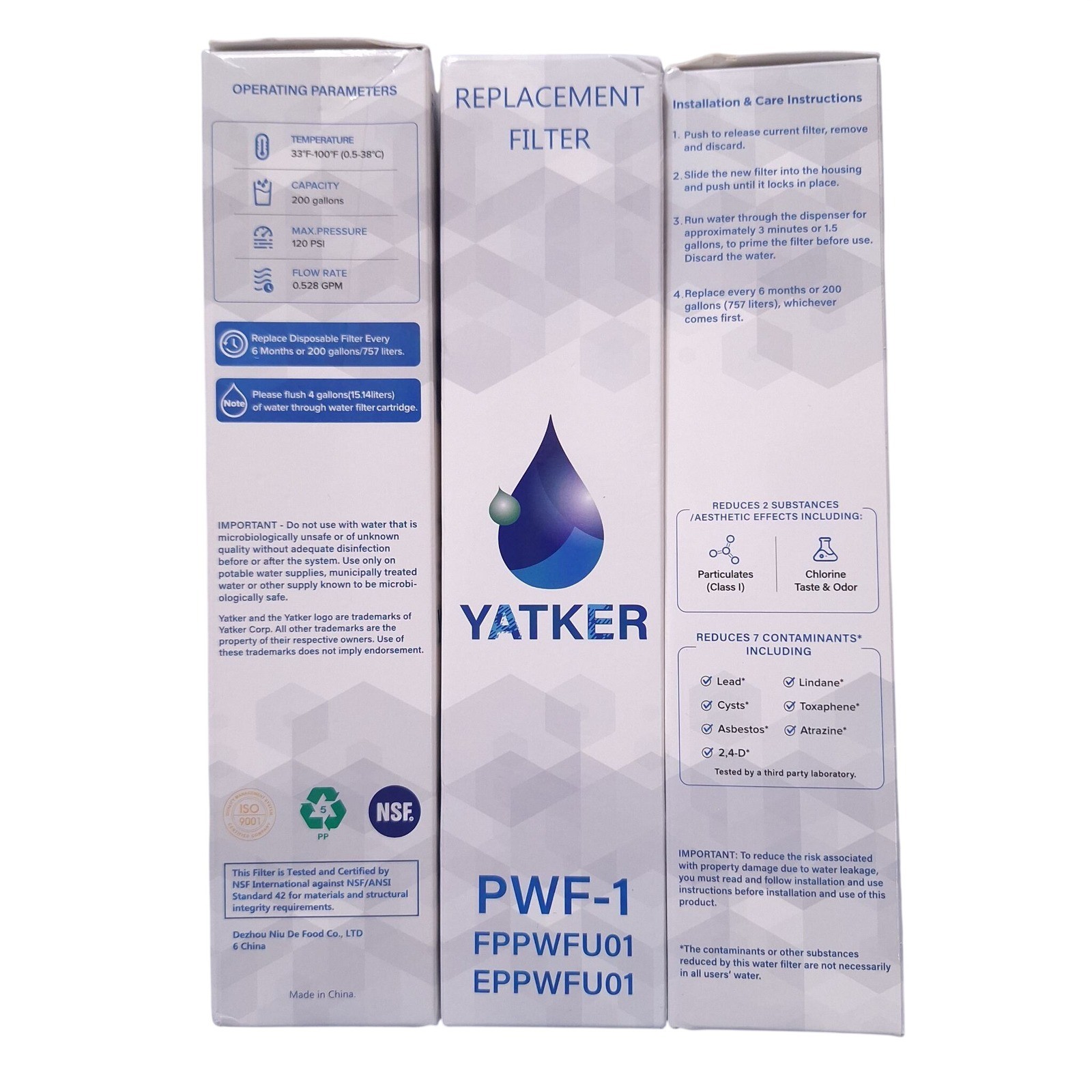 3 Pack PWF-1 Water Filter for Frigidaire FPPWFU01 EPPWFU01 Refrigerator 200Gal