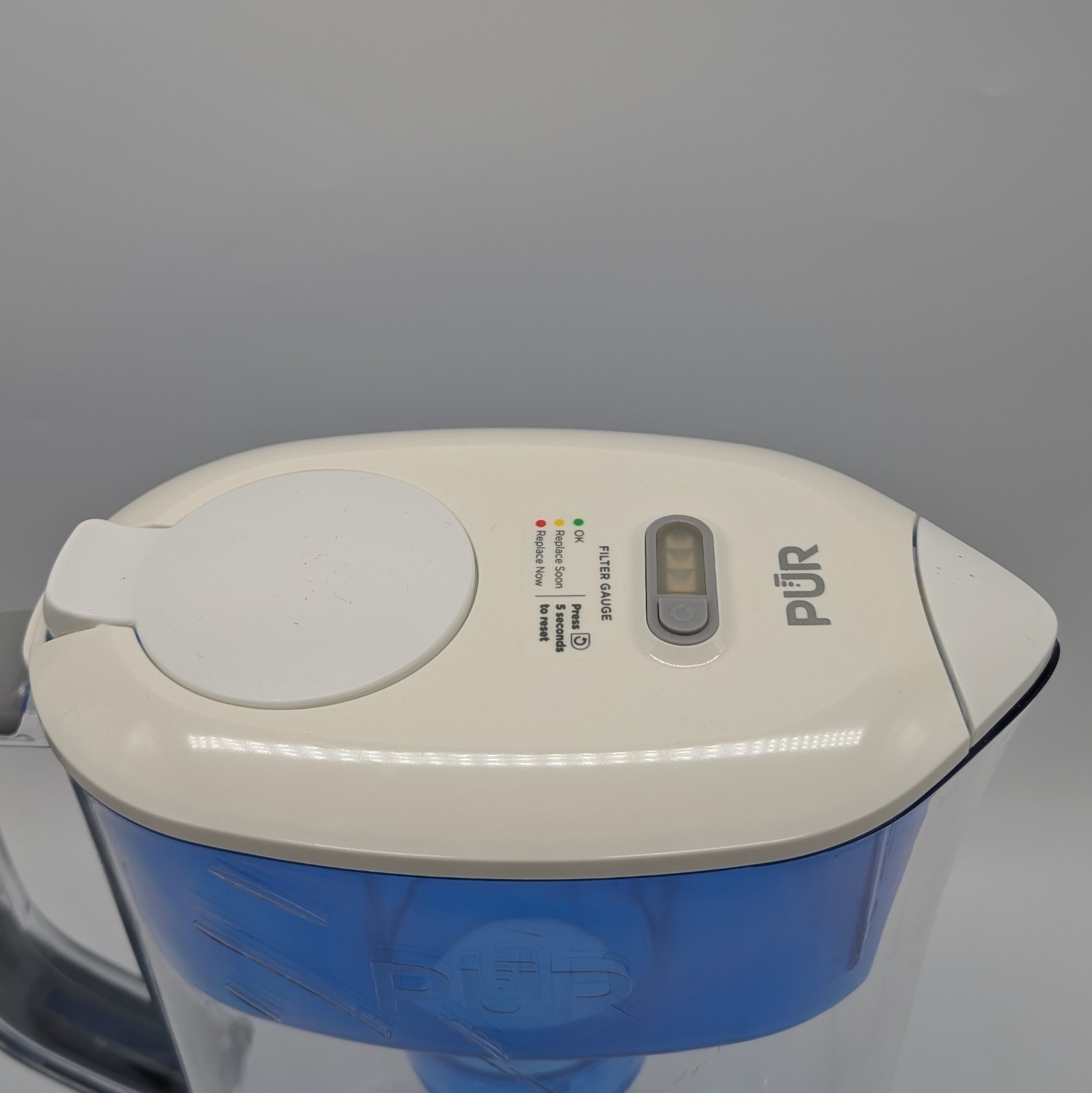 PUR 7 Cup Water Filter Pitcher Only Certified 2 in 1 Filtration White Blue Used