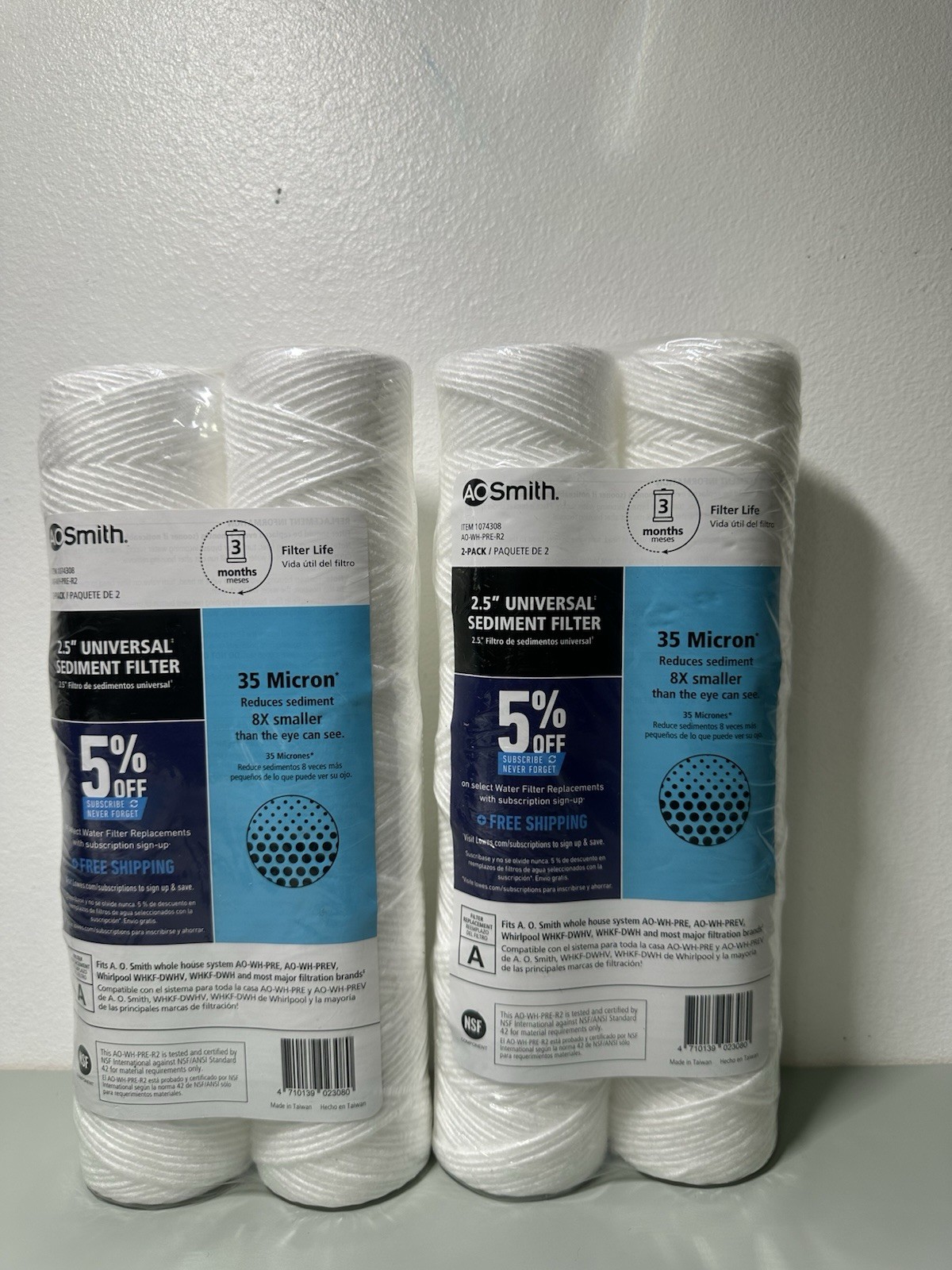 2 PK NEW- AO Smith 2 Pack AO-WH-PRE-R2 Universal Sediment Filter Item 1074308