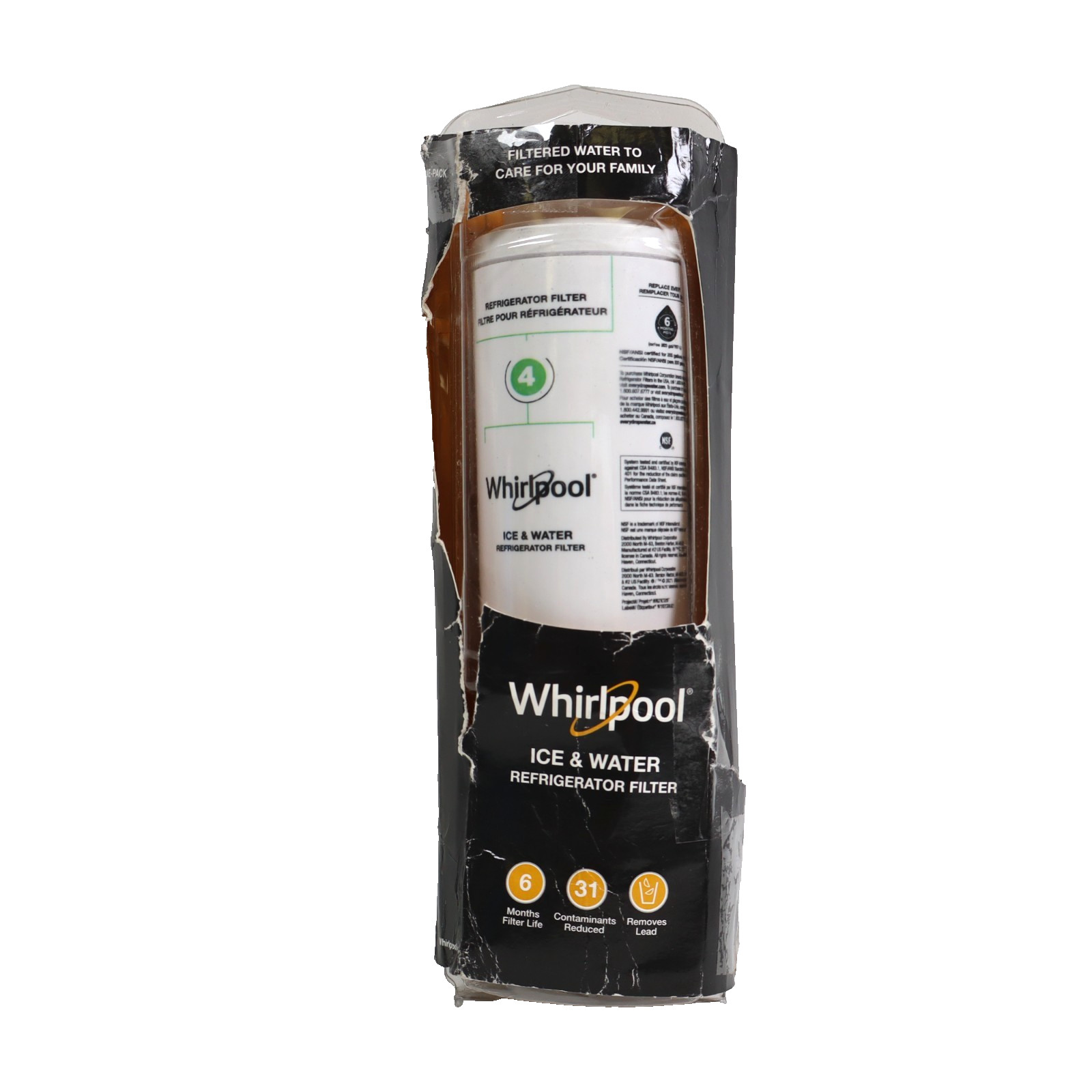 Whirlpool® Refrigerator Ice and Water Filter 4 WHR4RXD1, Single-Pack, Green Open
