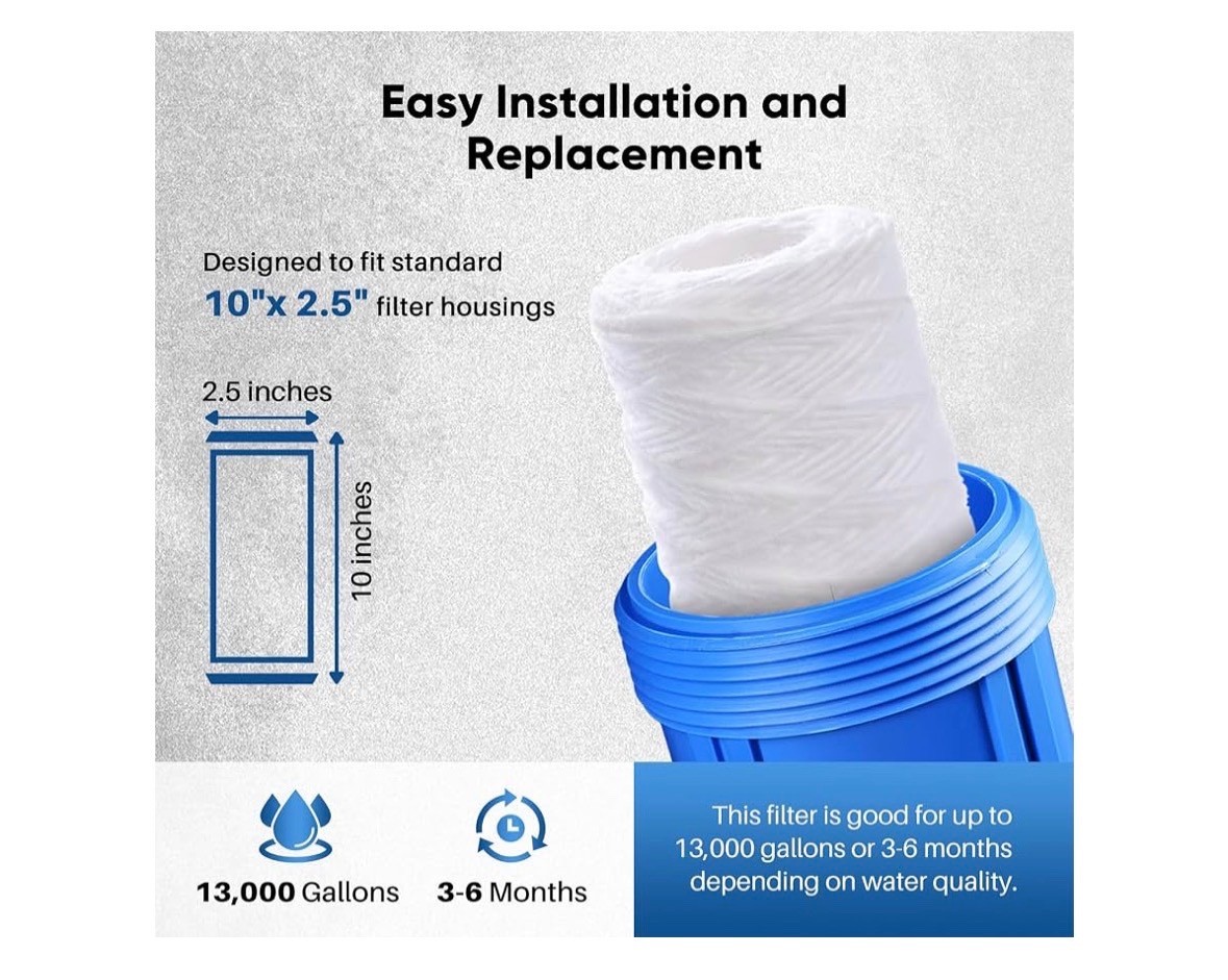 4 PACK PUREPLUS 5 Micron 10″x2.5″ Whole House String Wound Sediment Filter PPW10