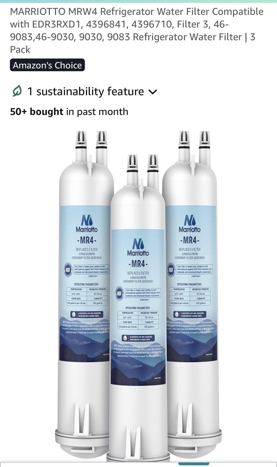 Marriotto MR4 Replacement Water Filter – Pack Of 3 – New and sealed