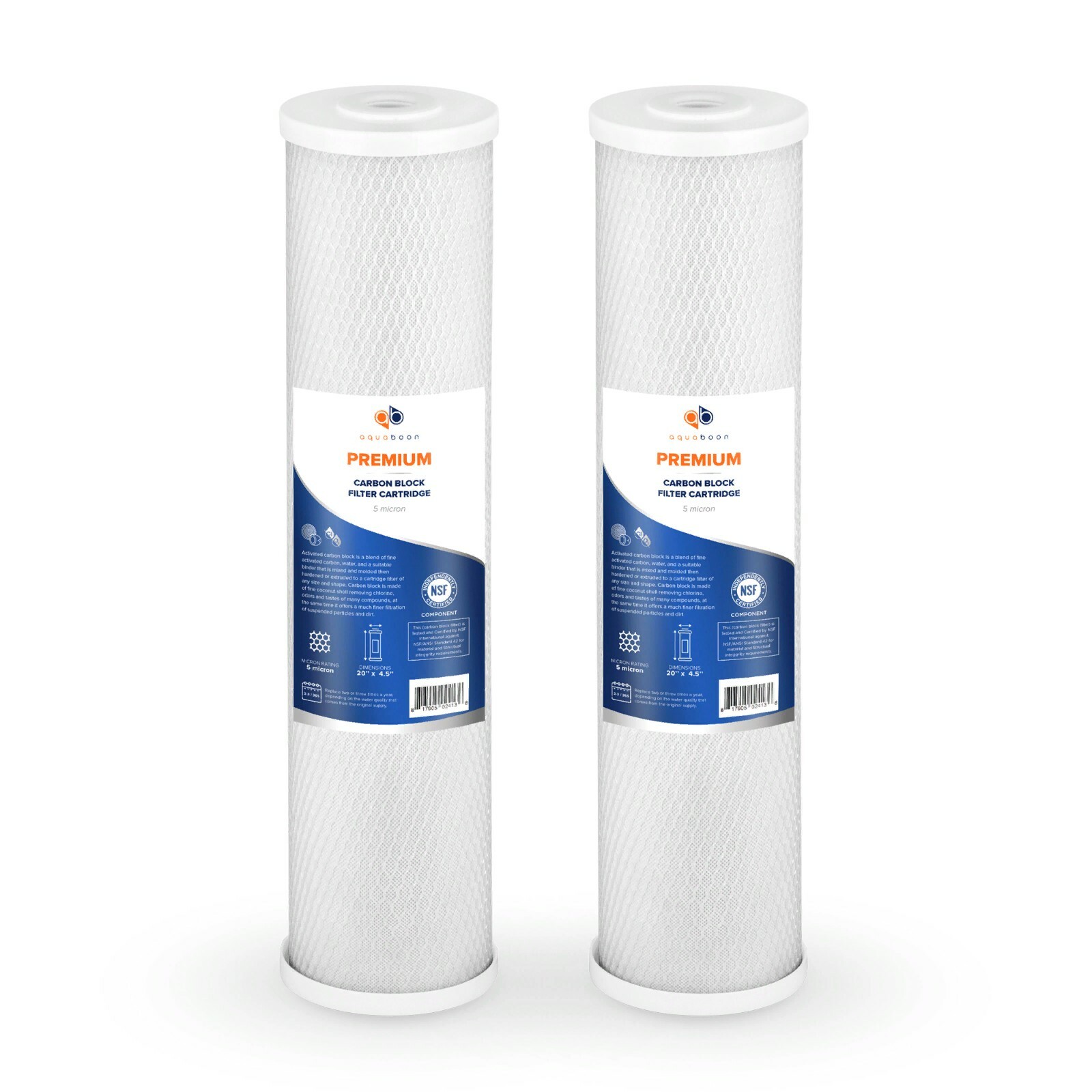 2PK Premium Aquaboon 5mic Big Blue Carbon Block Water Filter Cartridge 20×4.5″