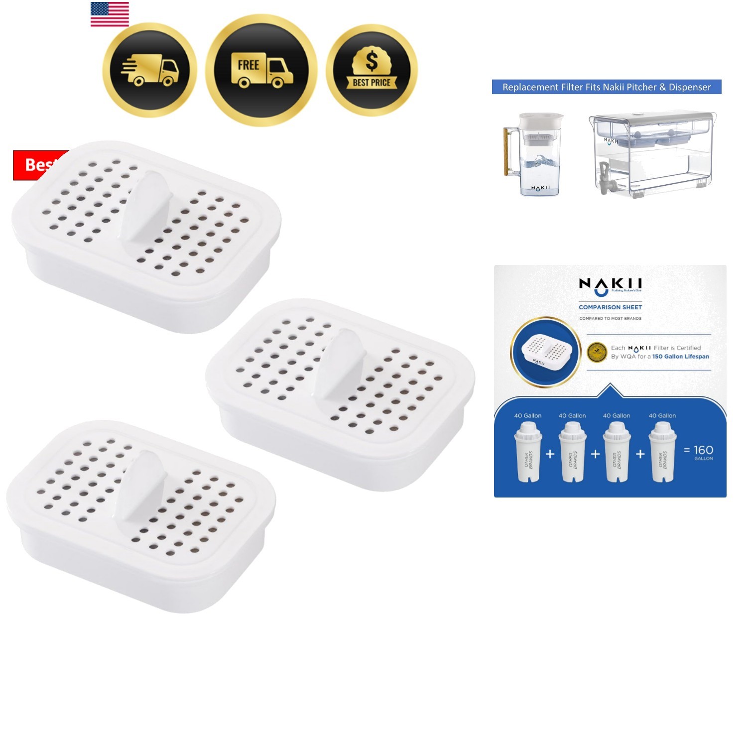 Water Pitcher Replacement Filter for NFP-100, 3 Count