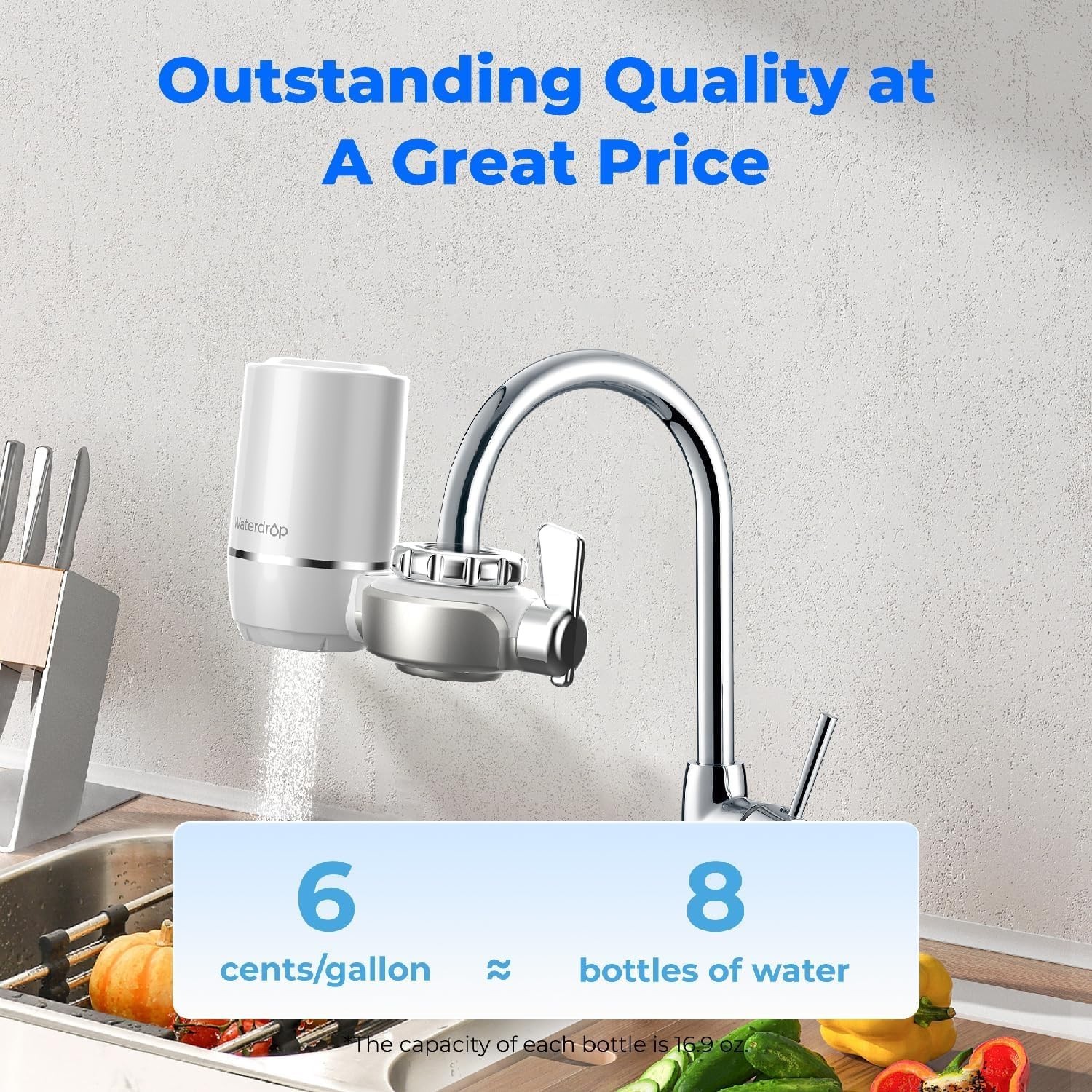 Waterdrop Faucet Water Filter, Fits Standard Faucets, NSF Certified