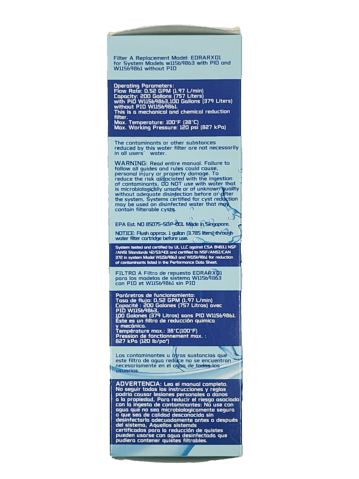 1 Pc EDRARXD1 Ice and Water Refrigerator Filter A -(NEW SEALED)