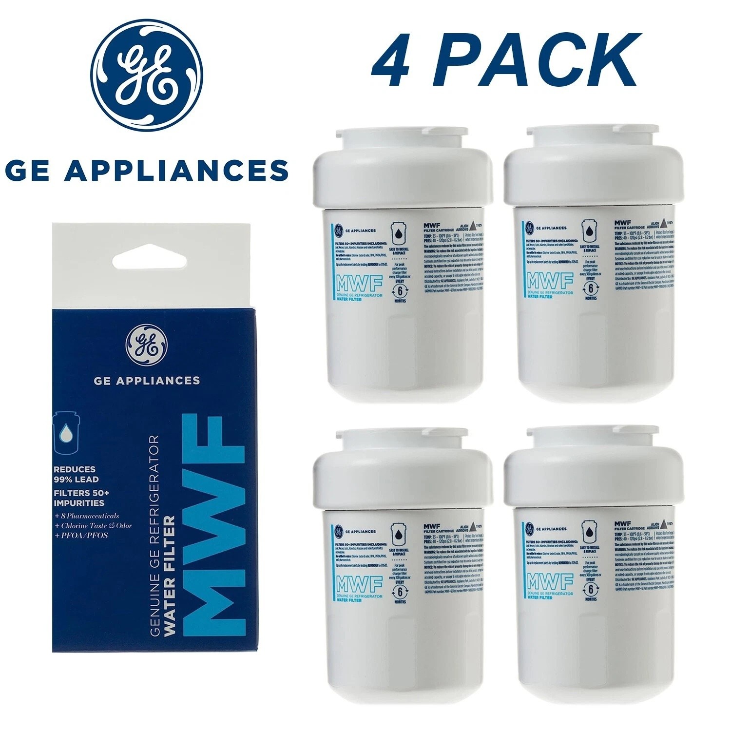 4pack GE MWF New Genuine Sealed GWF 46-9991 MWFP Smartwater Fridge Water Filter