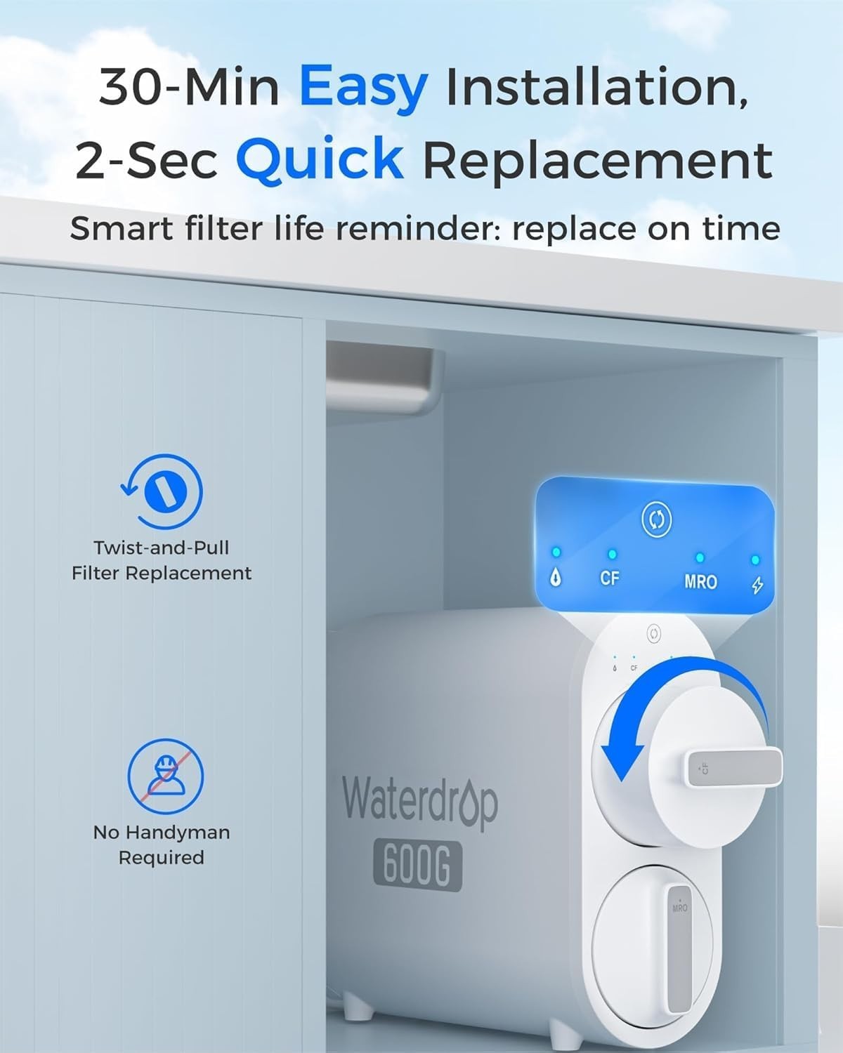 Waterdrop WD-G2P6MRO Filter, Replacement for WD-G2P600-W Reverse Osmosis System