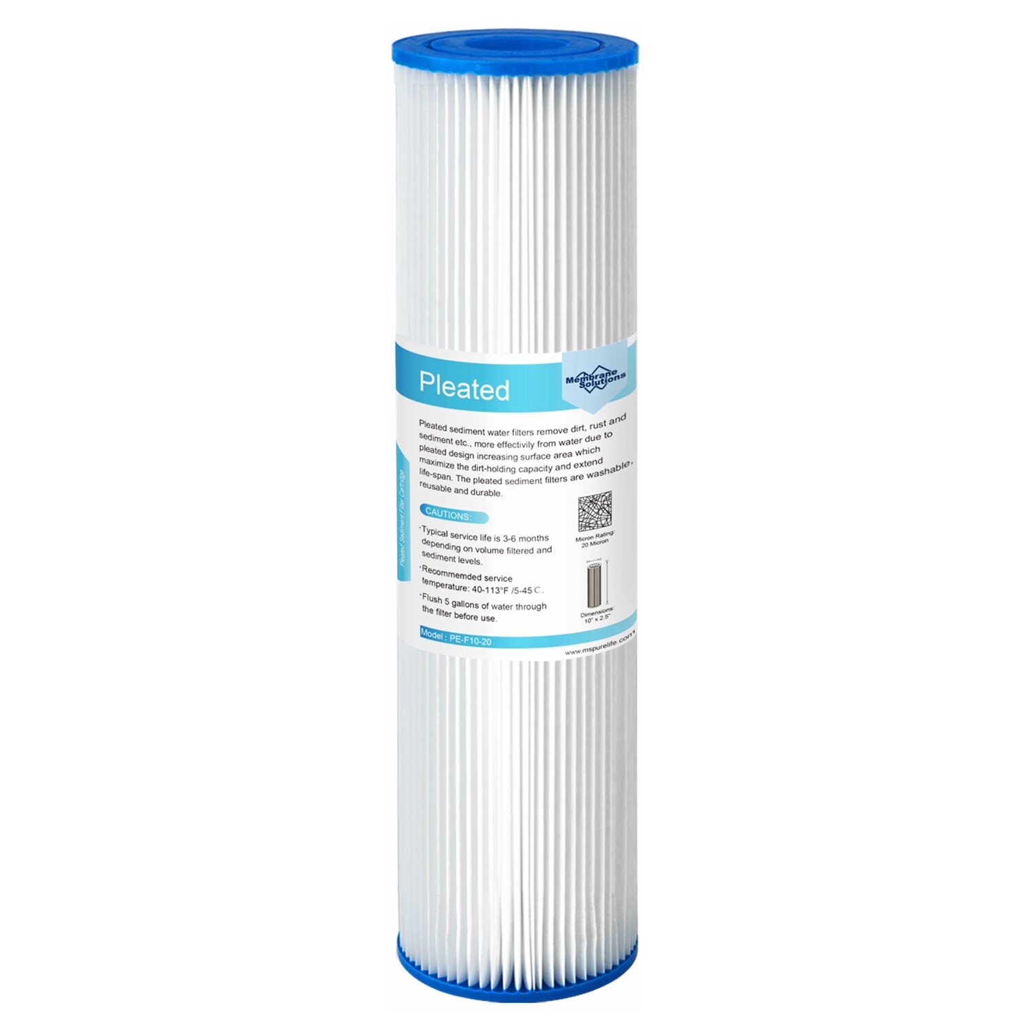 Whole House Washable Pleated Sediment Water Purifier Filter 10″x2.5″ Replacement