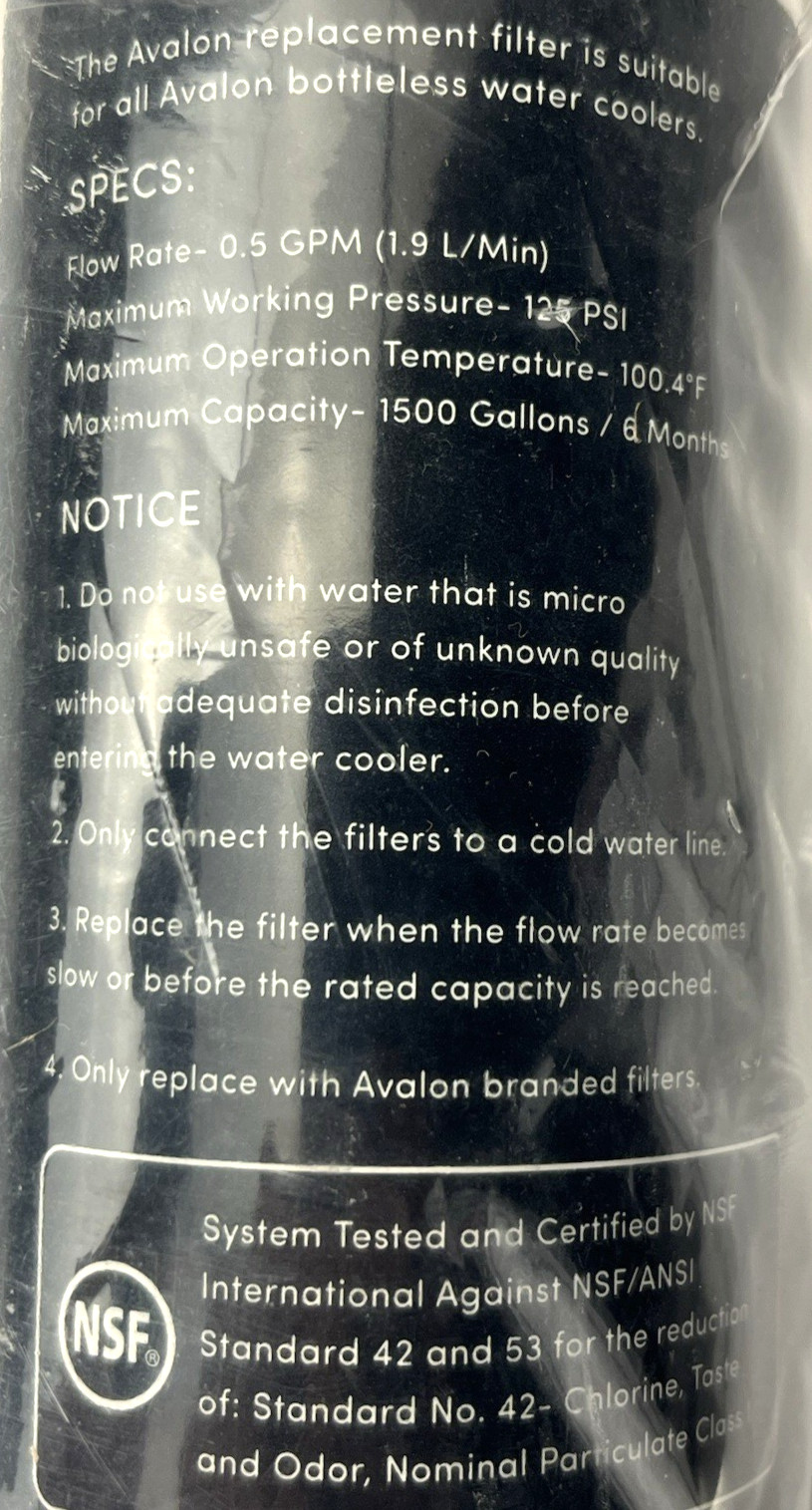 New Avalon A4 Stage 2 Carbon Block Bottleless Water Cooler Replacement Filter