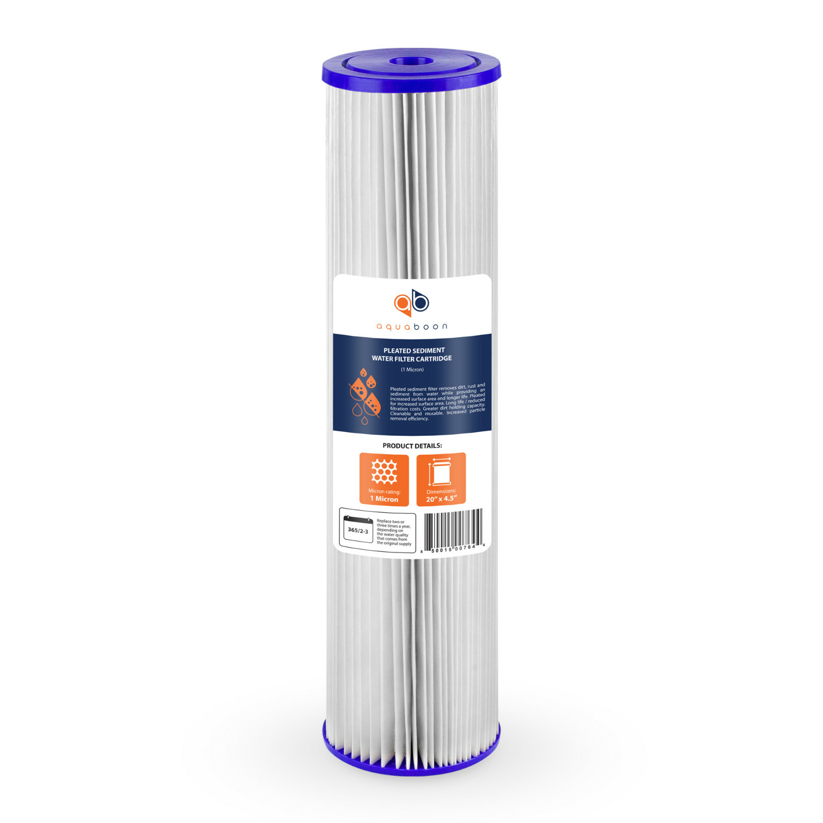 2PK of Big Blue 1µm Pleated Washable Sediment Water Filter 20″x4.5″ by Aquaboon