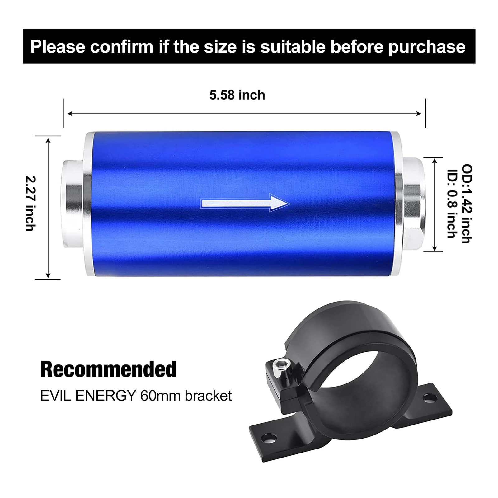 EVIL ENERGY 30 Micron Inline Fuel Filter with 6AN 8AN 30 Micron, Blue&Silver
