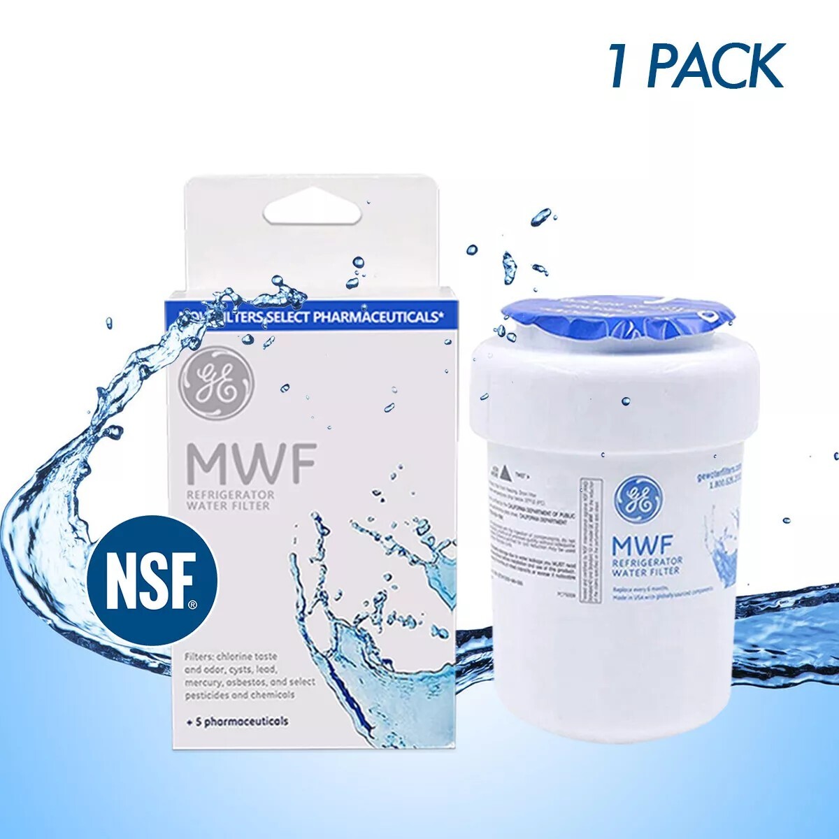 1 pack GE MWF New Genuine Sealed GWF 46-9991 MWFP Smartwater Fridge Water Filter