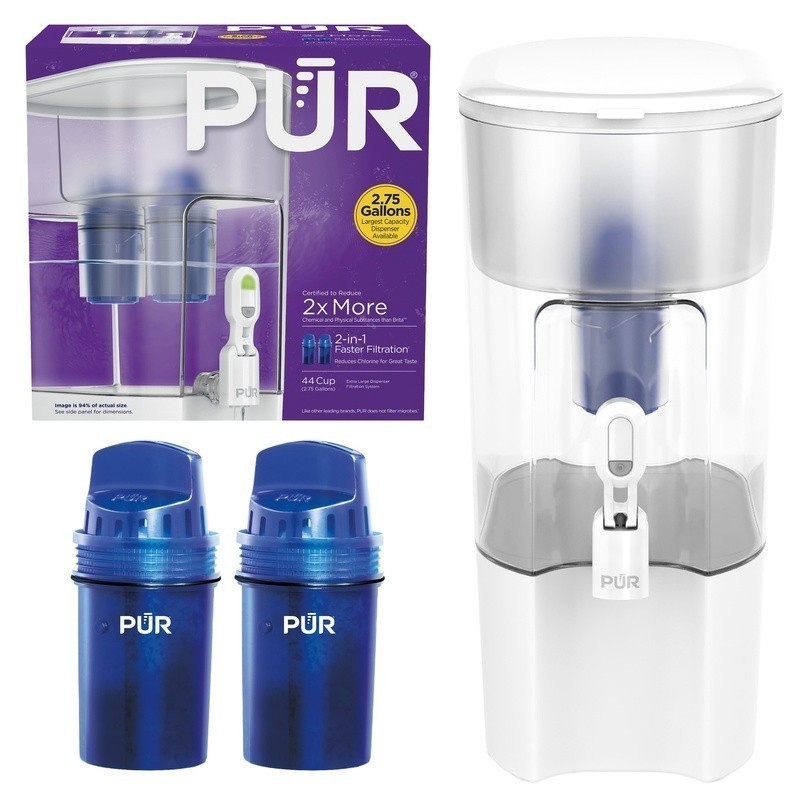 XL 44-Cup Water Filter Dispenser Fast Filtration 2in1 System Reduces Chemicals