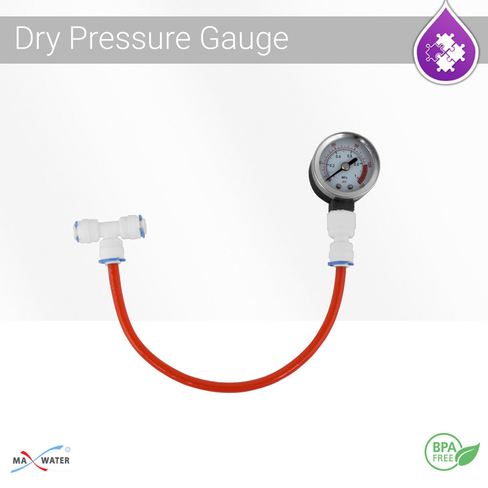 RO 1.5″ Dry Water Pressure Gauge x 1/4″ Tube Fitting +T Connector Quick