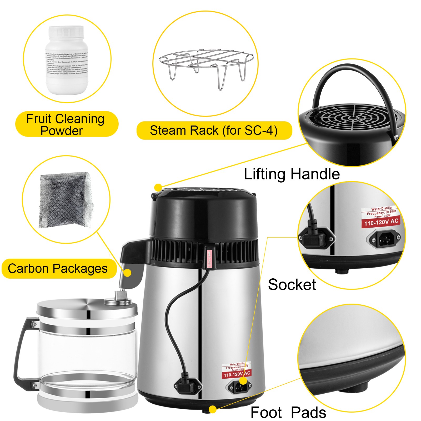 VEVOR 4L Water Distiller Purifier Machine Countertop Stainless Steel Interior