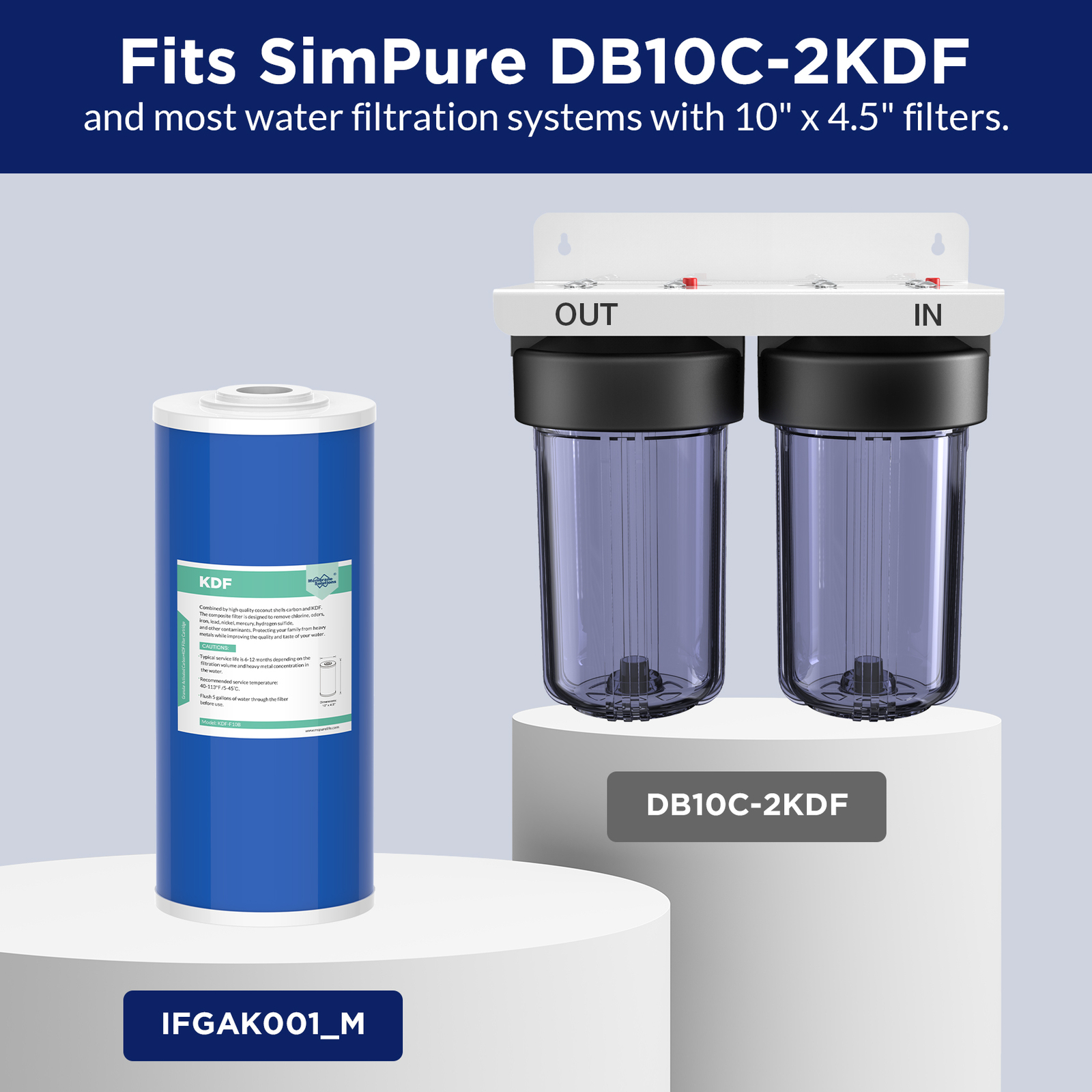 1-6 Pack 10″x4.5″ KDF GAC Big Blue Whole House Water Filter Heavy Metal Removal