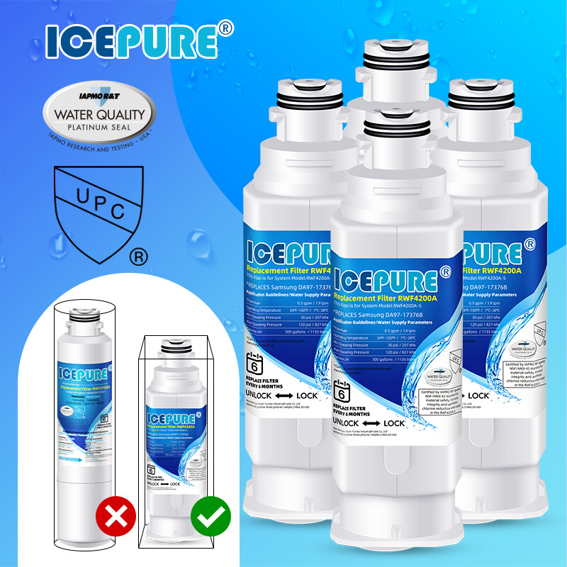 4 Pack Fit For Samsung DA97-17376B HAF-QIN/EXP Refrigerator Water Filter Icepure