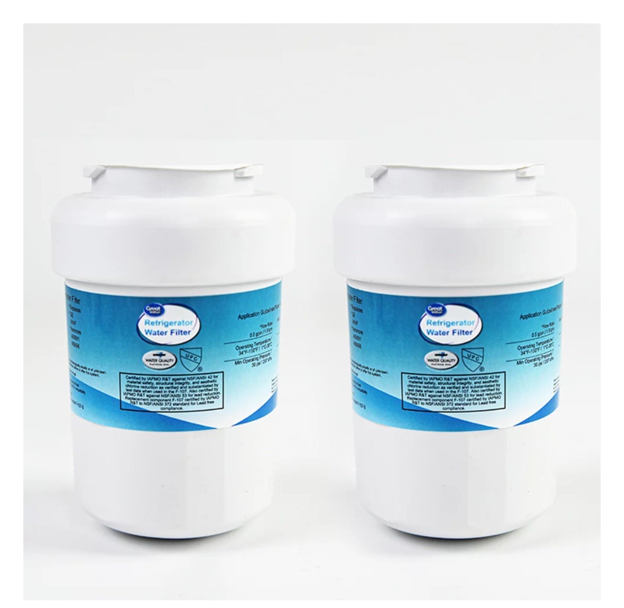 Great Value F-107-2 Refrigerator Water Filters Two Pack GE, 3.54” Height, 300gal