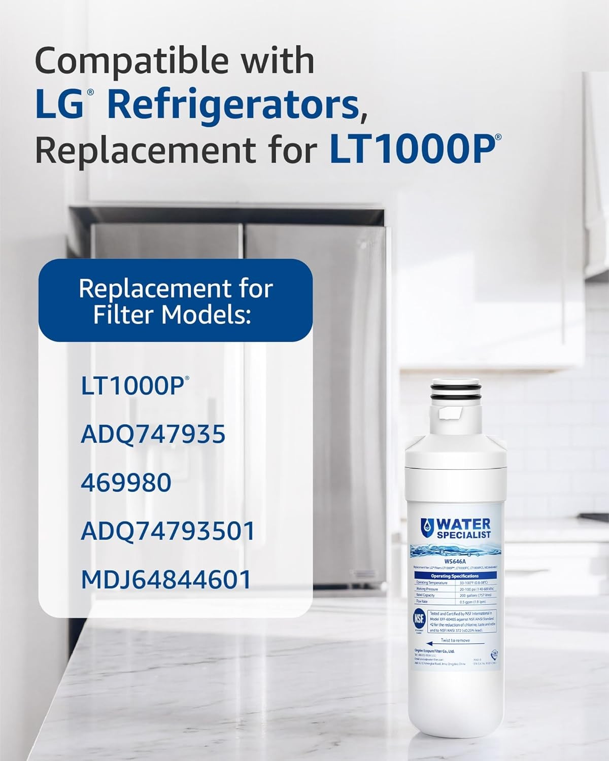 Waterspecialist Replacement for LG® LT1000P®, Water and Air Filter, 6 Combo