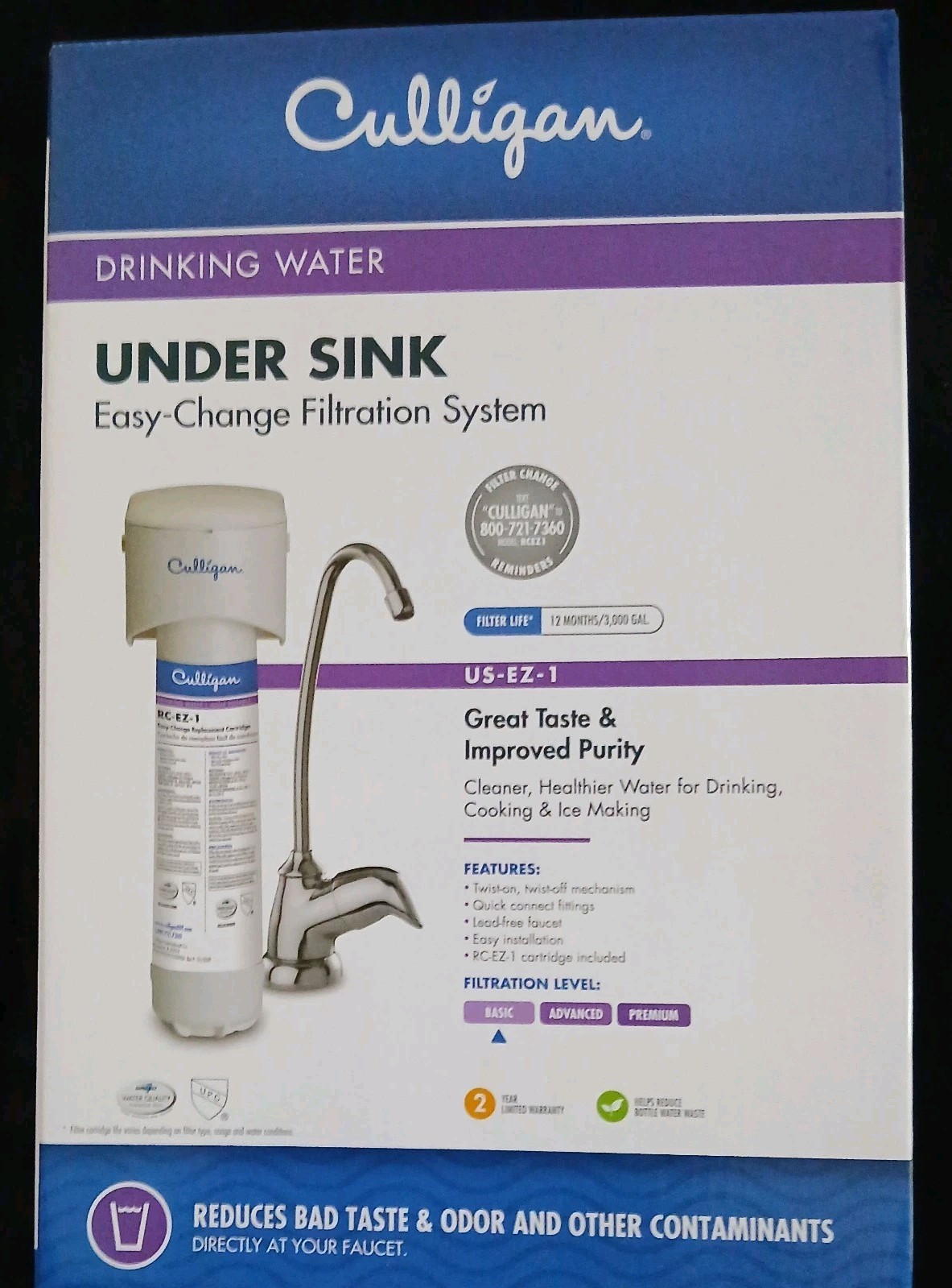 Culligan Us-Ez-1 Water Filter System, 0.5 Gpm, 5 Micron, 12 3/4 In H