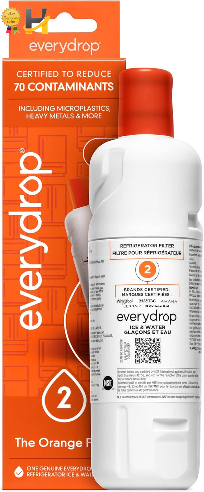 Ice and Water Refrigerator Filter 2, EDR2RXD1, Single-Pack