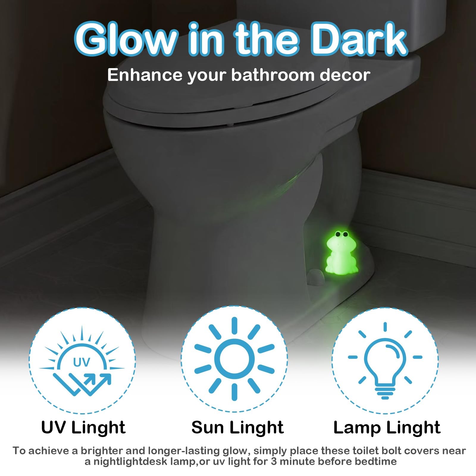 Frog Toilet Bolt Covers Decorative Glow in The Dark 2PCs Toilet Screw Caps Lu…