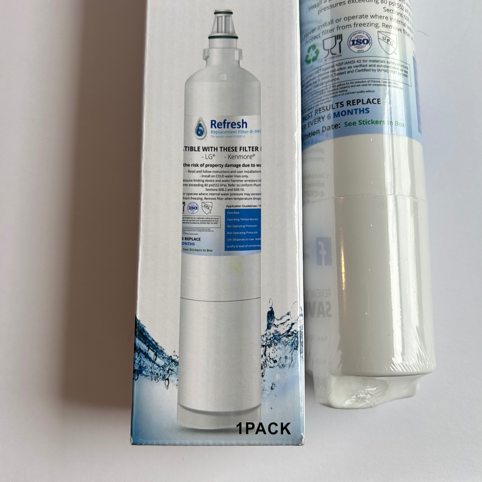 Refresh Refrigerator Water Filter R-9990 LG LT600P Kenmore 46-9990 White New 1PK