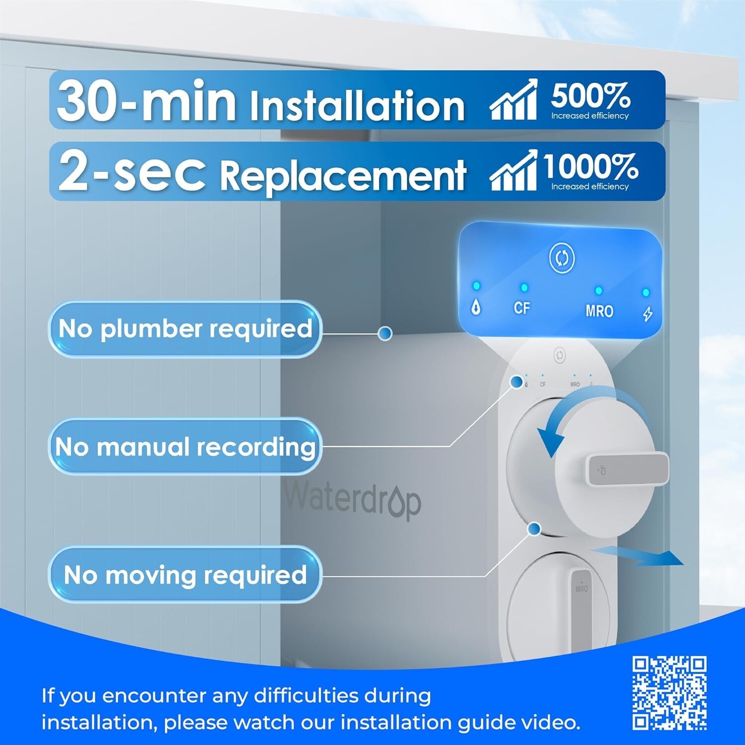 Waterdrop G2 Refurbished Reverse Osmosis Water Filter System, 2 Filters, 2 Year