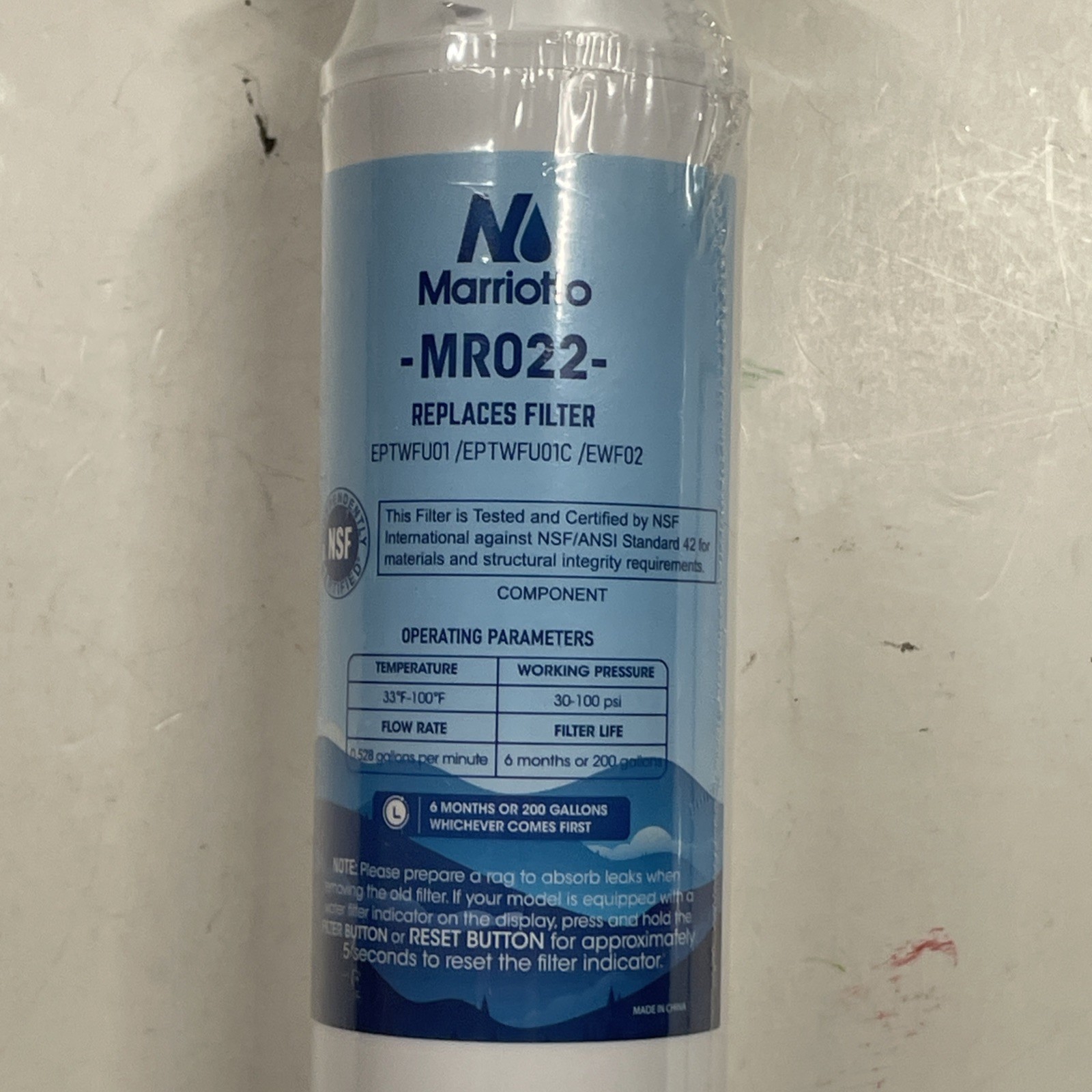 Marriotto MR022 Replacement Water Filter, Replaces EPTWFU01, EPTWFU01C EWF02(1pk