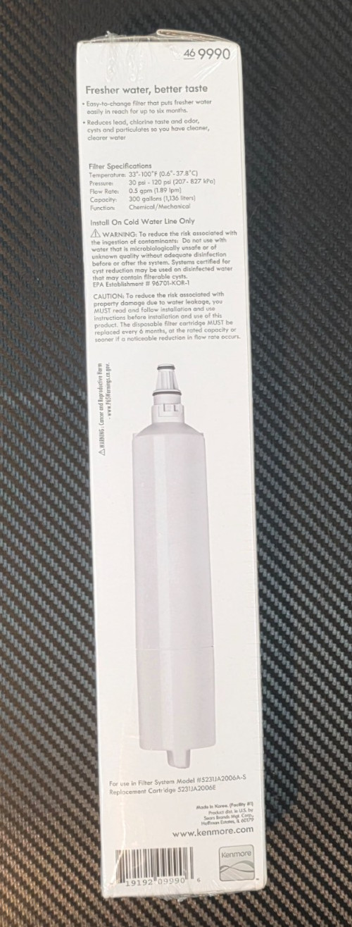 KenmoreClear 46-9990 Refrigerator Water Filter 300 Gallons Capacity