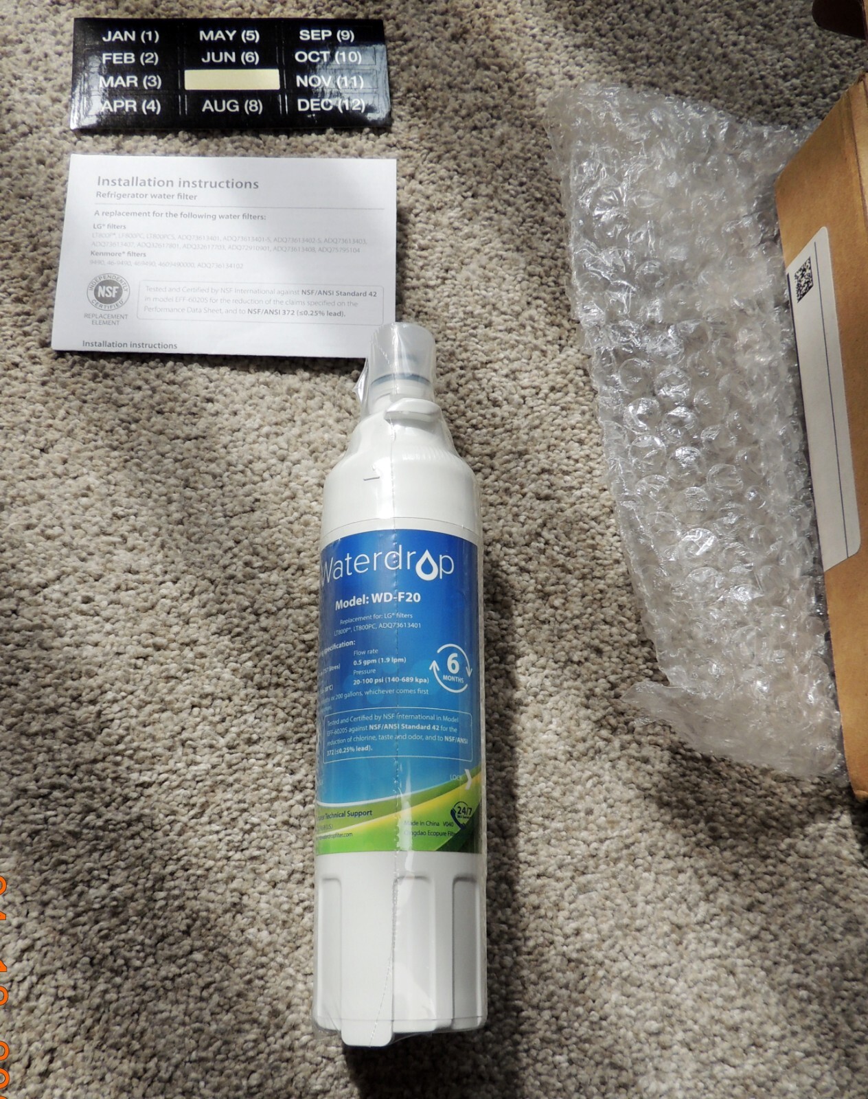 WaterDrop WD-F20 LG Refrigerator Water Filter for LT800P LT800PC ADQ73613401 New