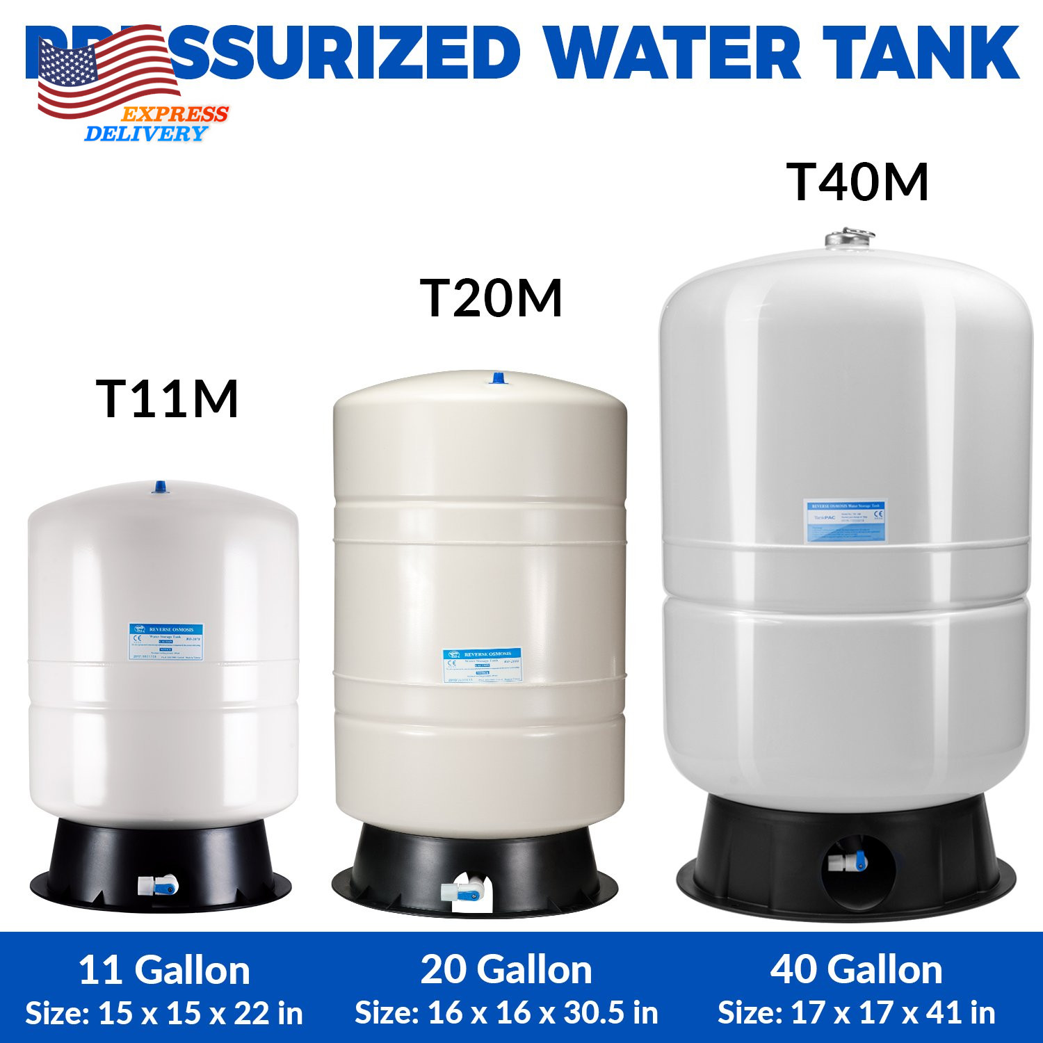 40 Gallon RO Tank Pre-Pressurized Water Storage Tank for Reverse Osmosis RO Syst