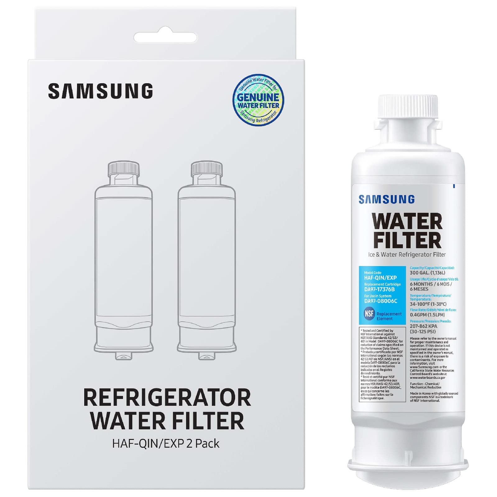 Samsung Haf-Qin-2P/Exp Genuine Refrigerator Water Filter Reduces 99 Of Harmful