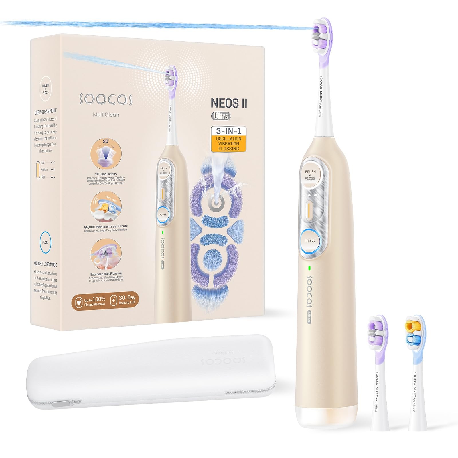 Soocas NEOS II Ultra – Electric Toothbrush with Water Flosser Champagne Gold