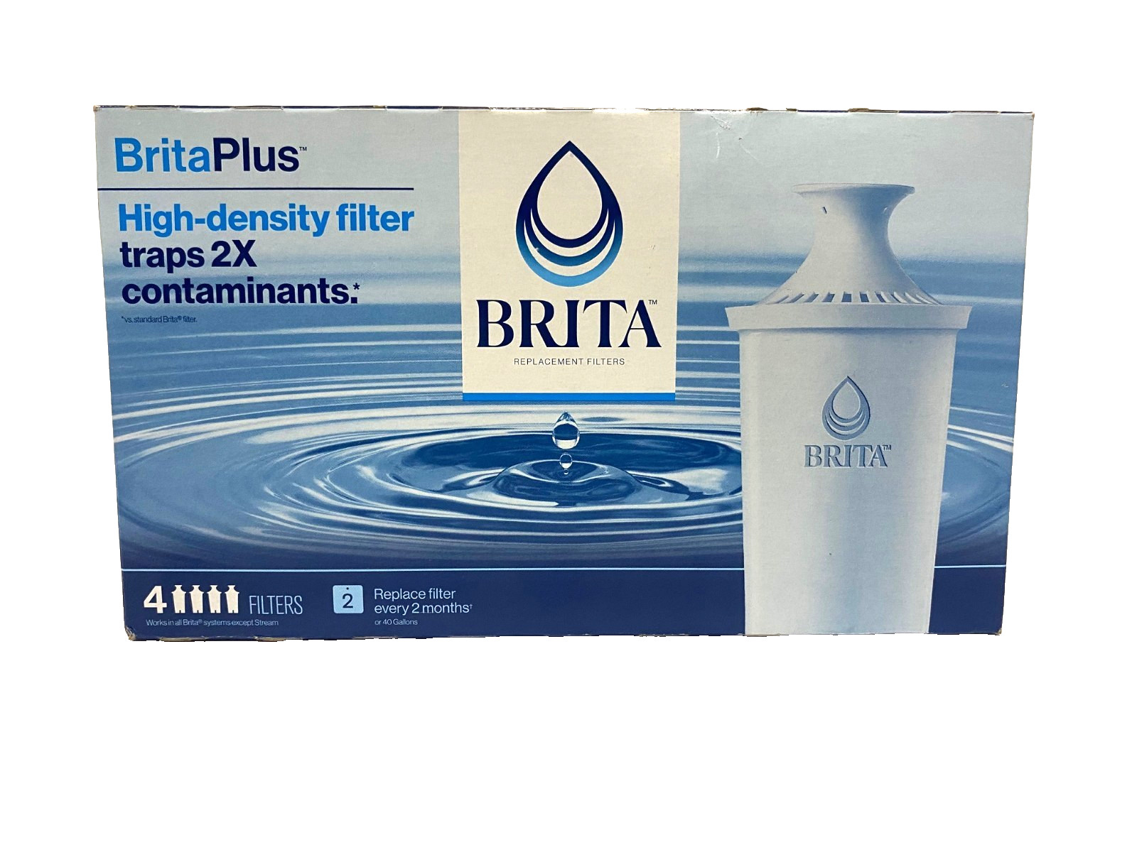 Brita Plus Water Filters for Water Pitchers, Traps 2X Contaminants, 4 Pack