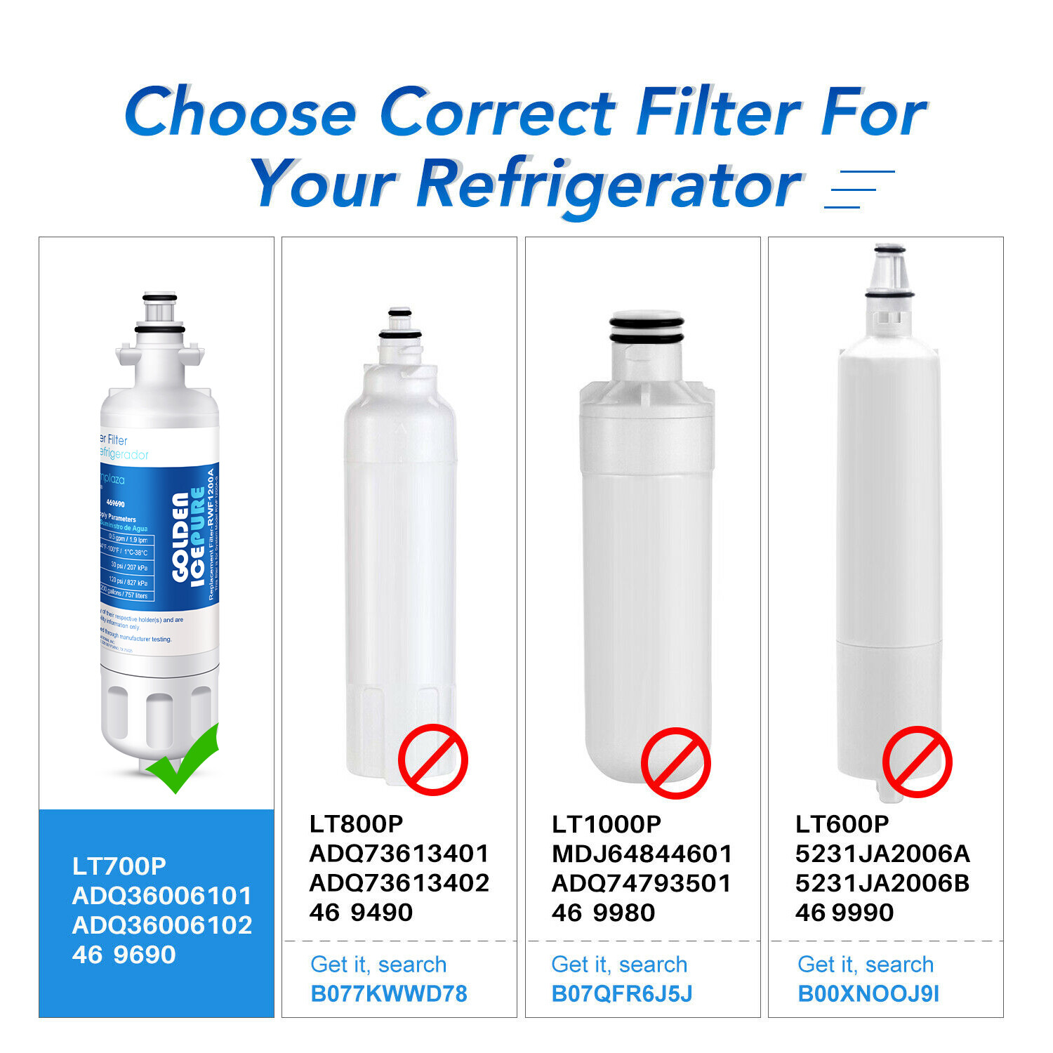 4PACK Fit For LG LT700P ADQ36006101 kenmore 469690 rwf1200A Water Filter